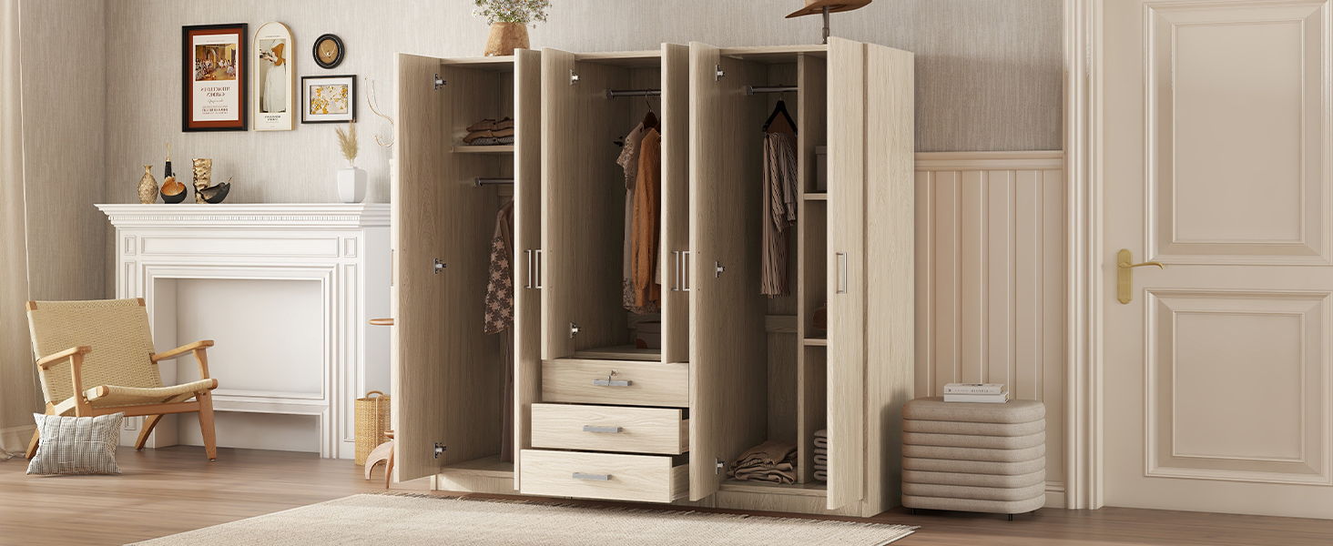 6 Doors Wardrobe Storage For Bedroom, With Big Drawers