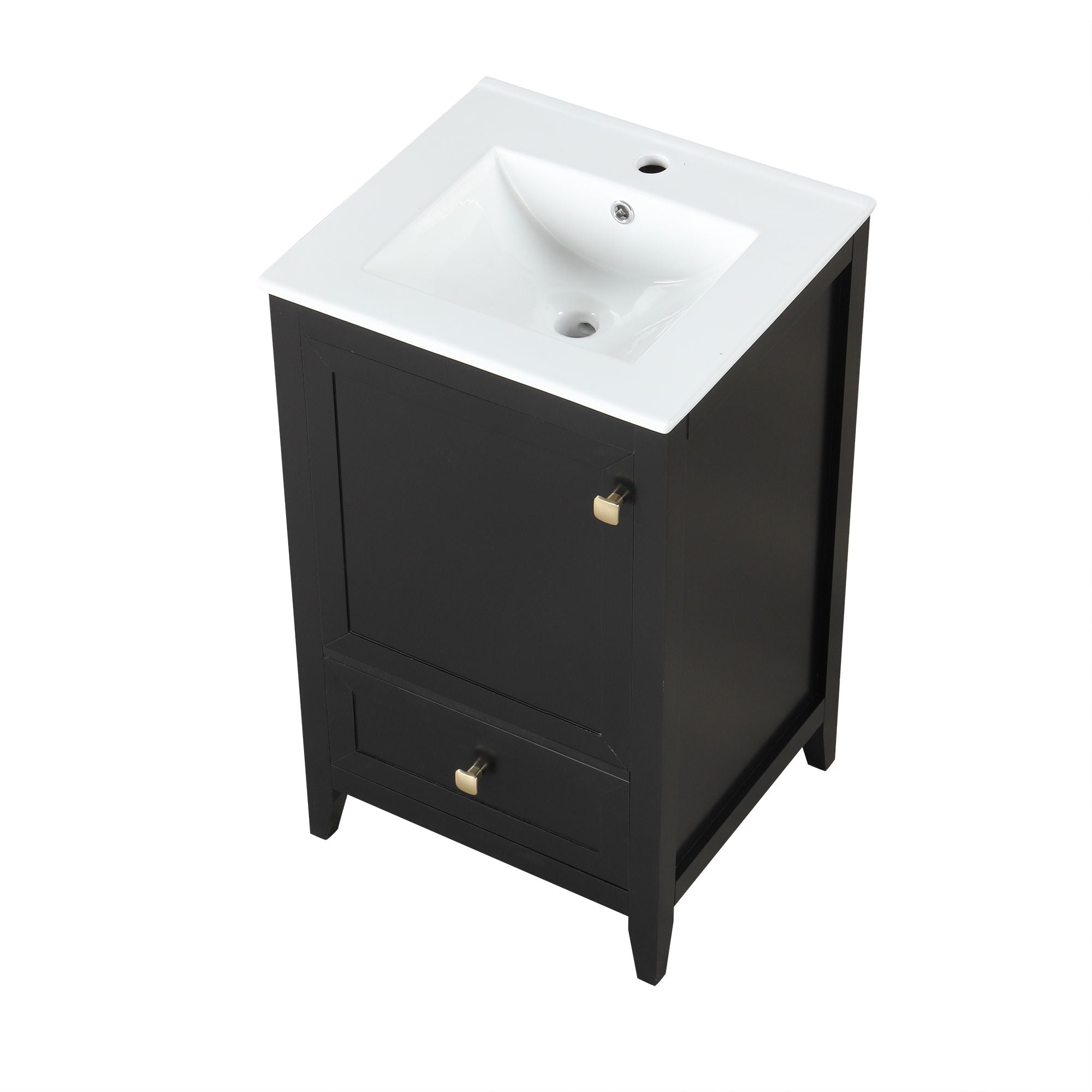 20" Bathroom Vanity With Sink Cabinet With Soft Closing Door, Drawer & Storage Rack - Black