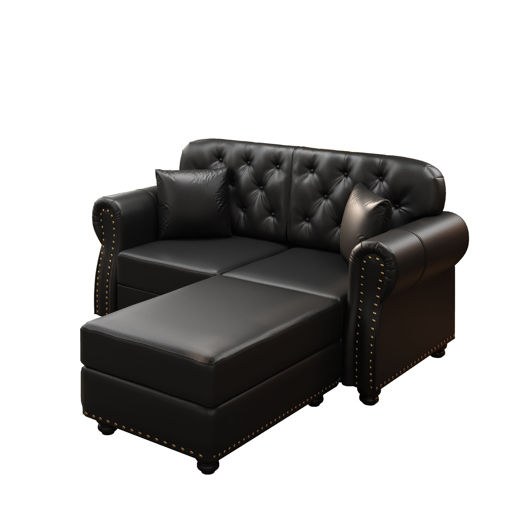 Upholstered Sofa With Nailhead Trim, Rolled Armrests With Ottoman