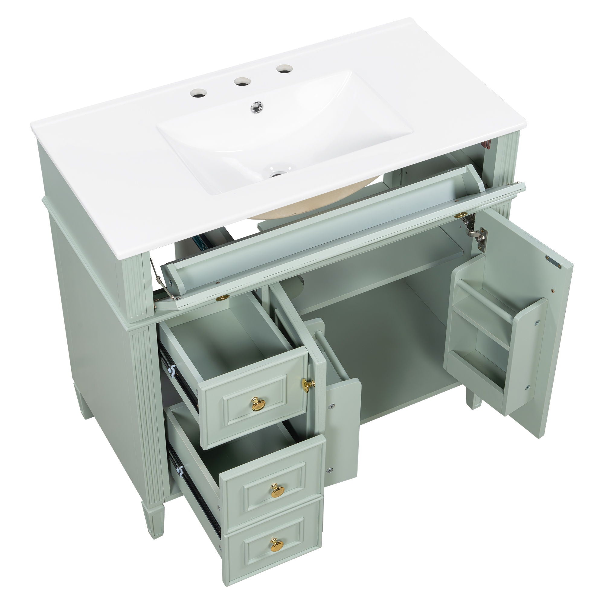 Bathroom Vanity With Sink, 3 Drawers & 2 Soft-Close Doors