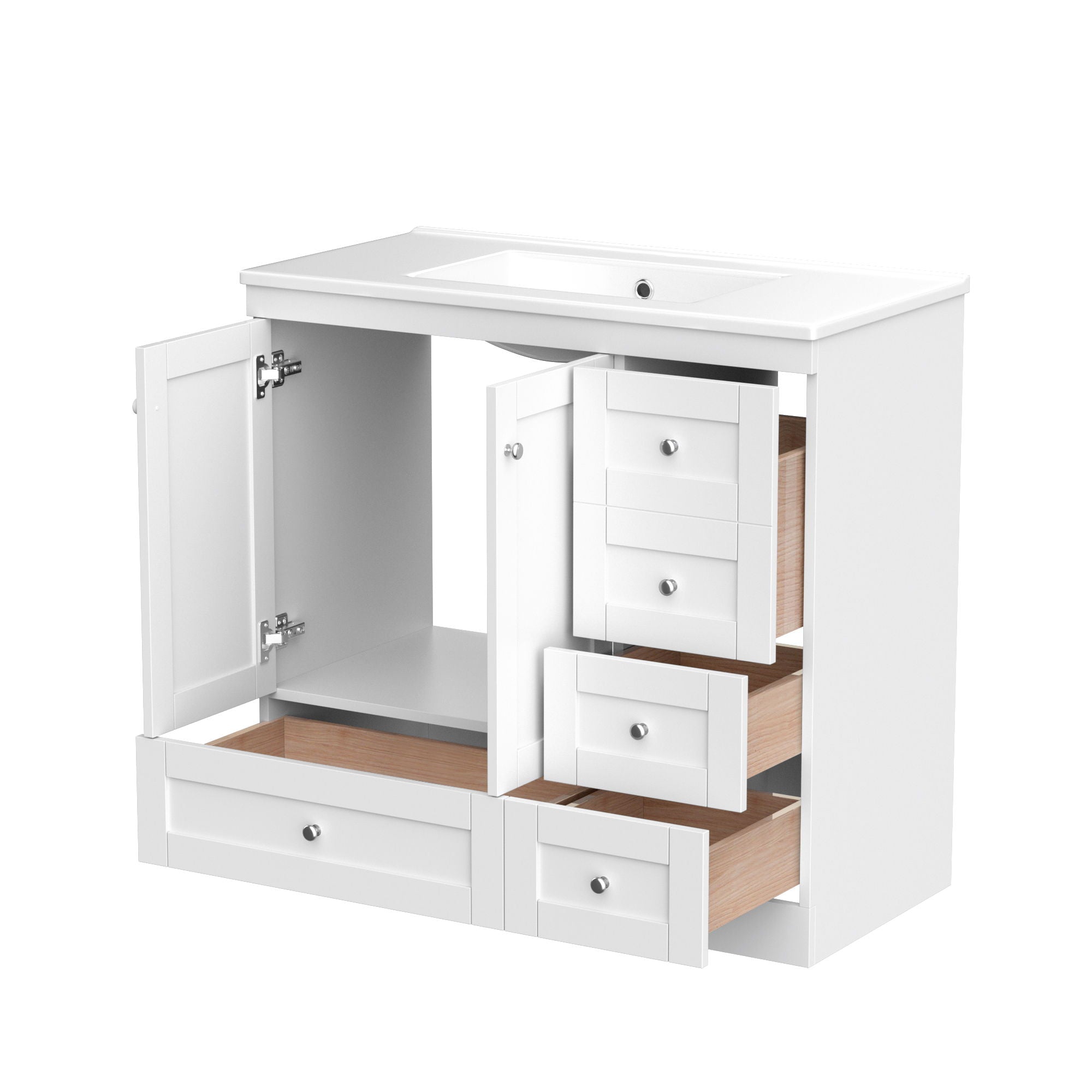 Shaker Free Standing Bathroom Vanity Cabinet & Sink, Soft Close Drawers, Soft Close Doors