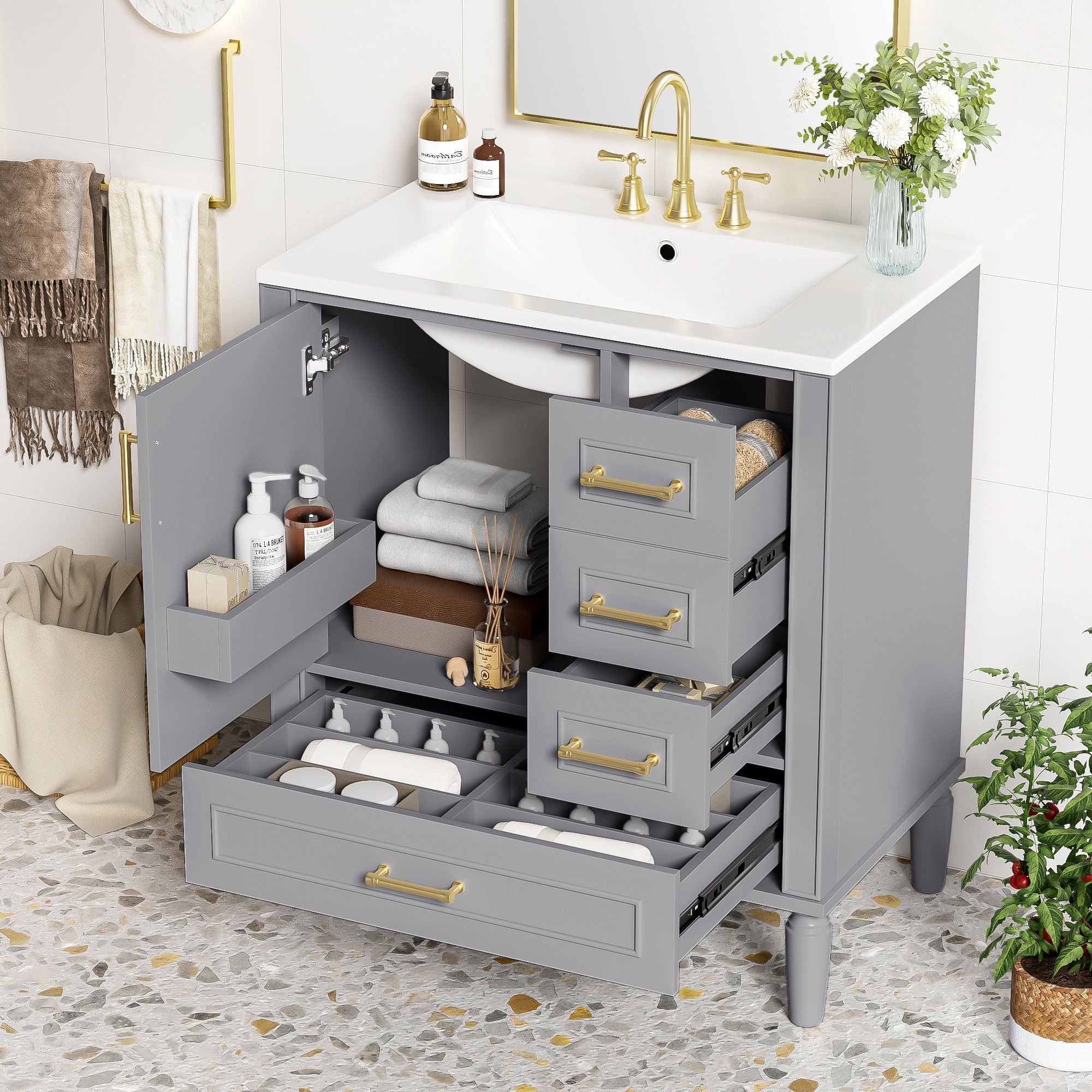 Traditional Bathroom Vanity Set With Soft Close Doors