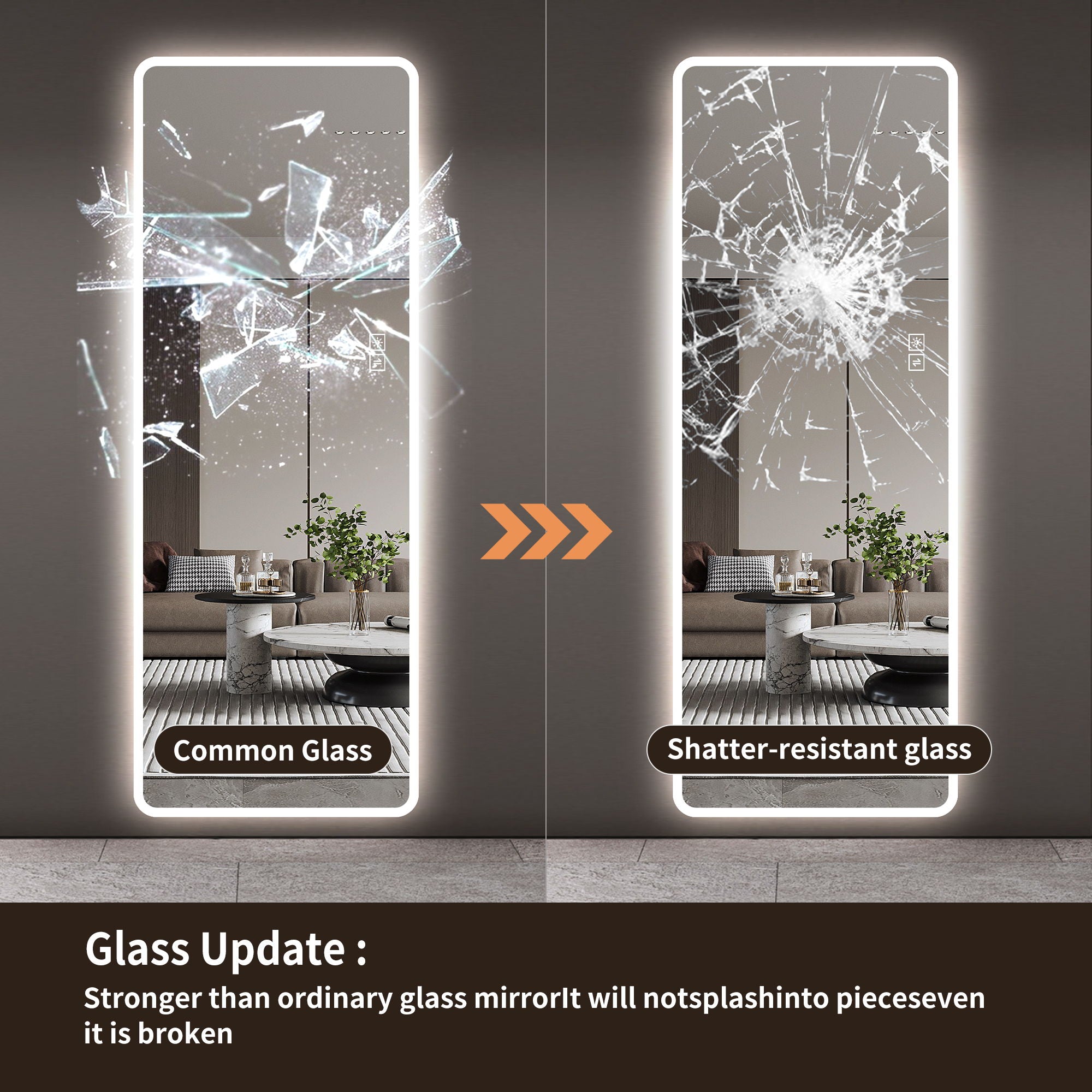 LED Full Length Mirror With Lights, Wall Mounted Full Body Mirror, Dimmable 3 Color Lighting, Anti Fog, Shatter Proof, Memory Function - Clear