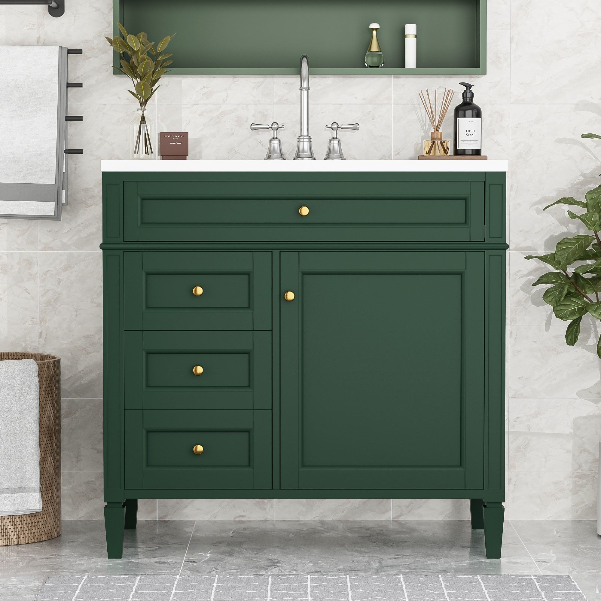 Bathroom Vanity With Top Sink, 2 Drawers And Tip Out Drawer