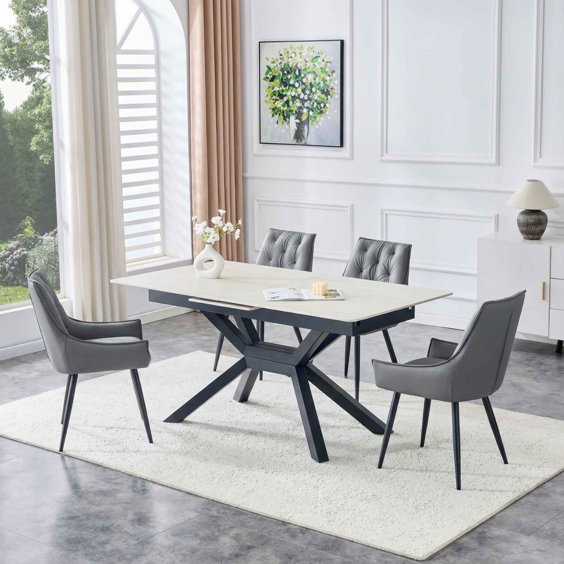 Dining Kitchen Chairs, Flat Back (Set of 2) - Dark Gray