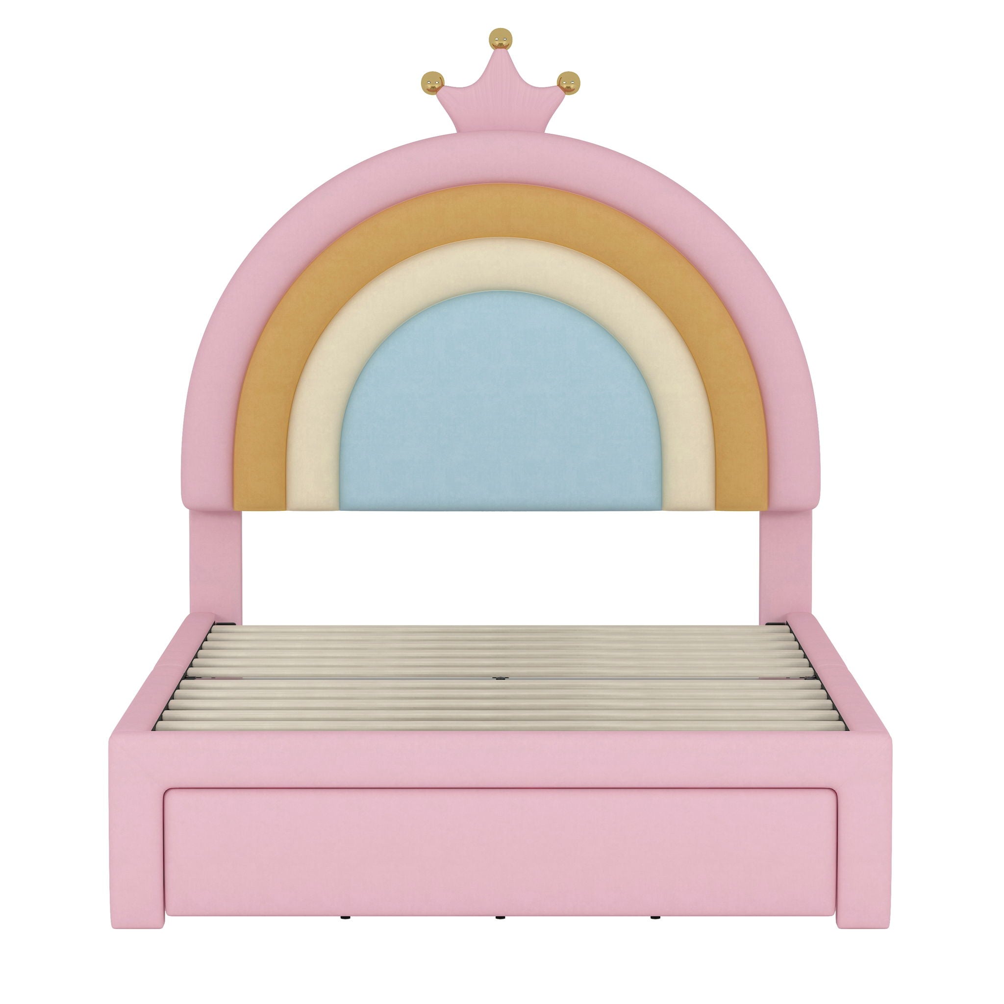 Upholstered Rainbow Design Bed, Princess Platform Bed With Storage Drawer