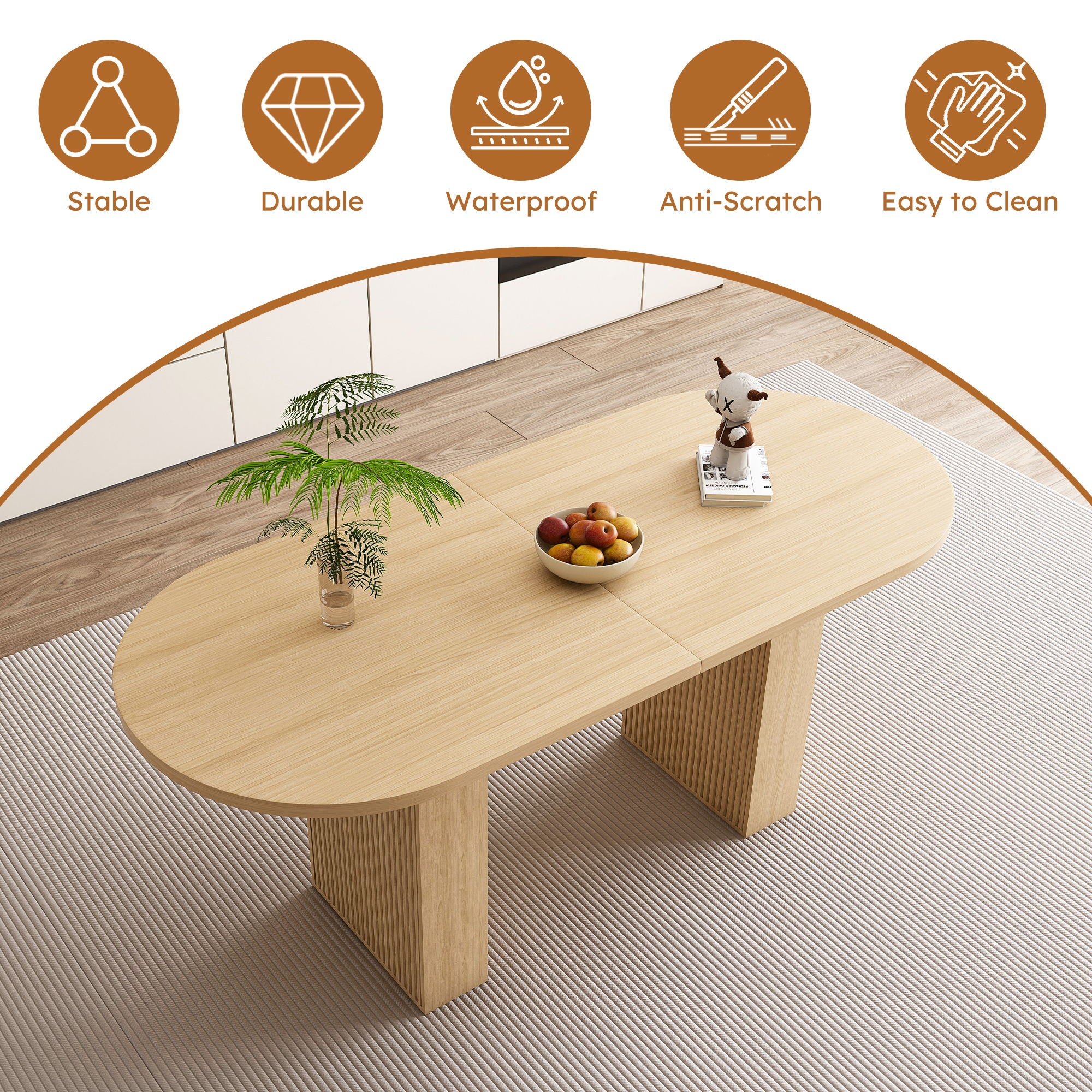 Oval Dining Table With Wood Strip Base