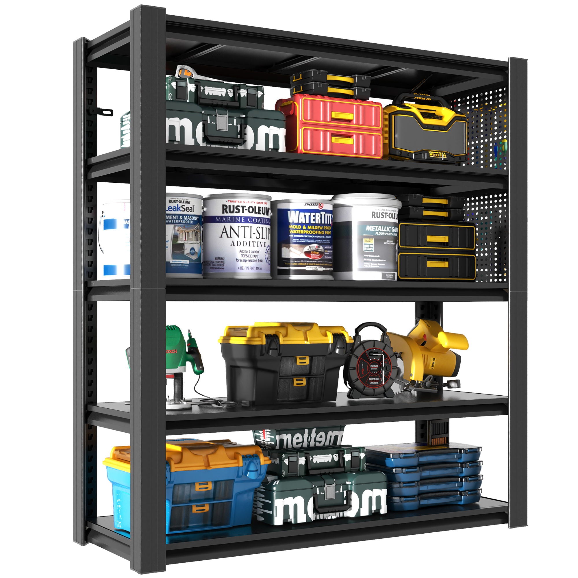 Industrial 5-Tier Adjustable Shelving Unit With Pegboard Heavy-Duty Storage