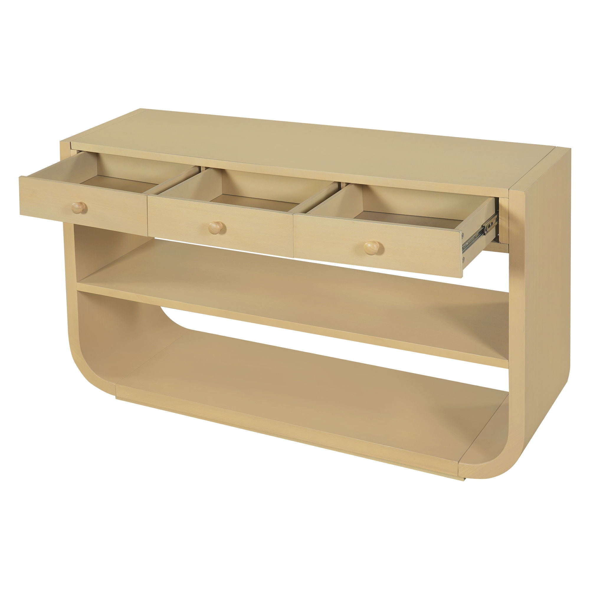 Console Table With 3 Soft Close Drawers & 2 Open Shelves - Natural