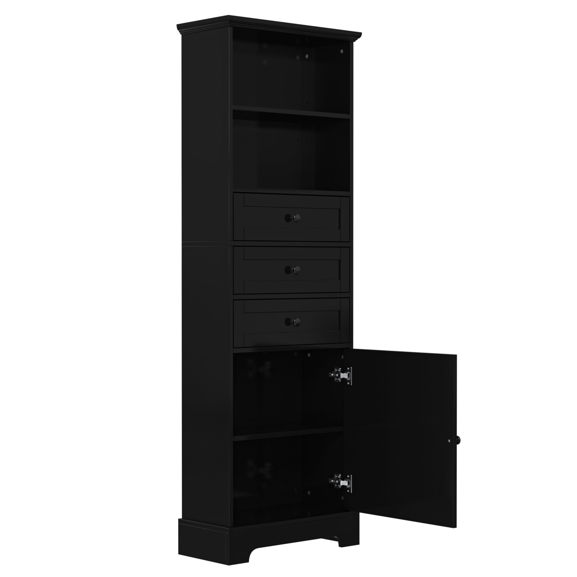 Tall Storage Cabinet With 3 Drawers And Adjustable Shelves For Bathroom