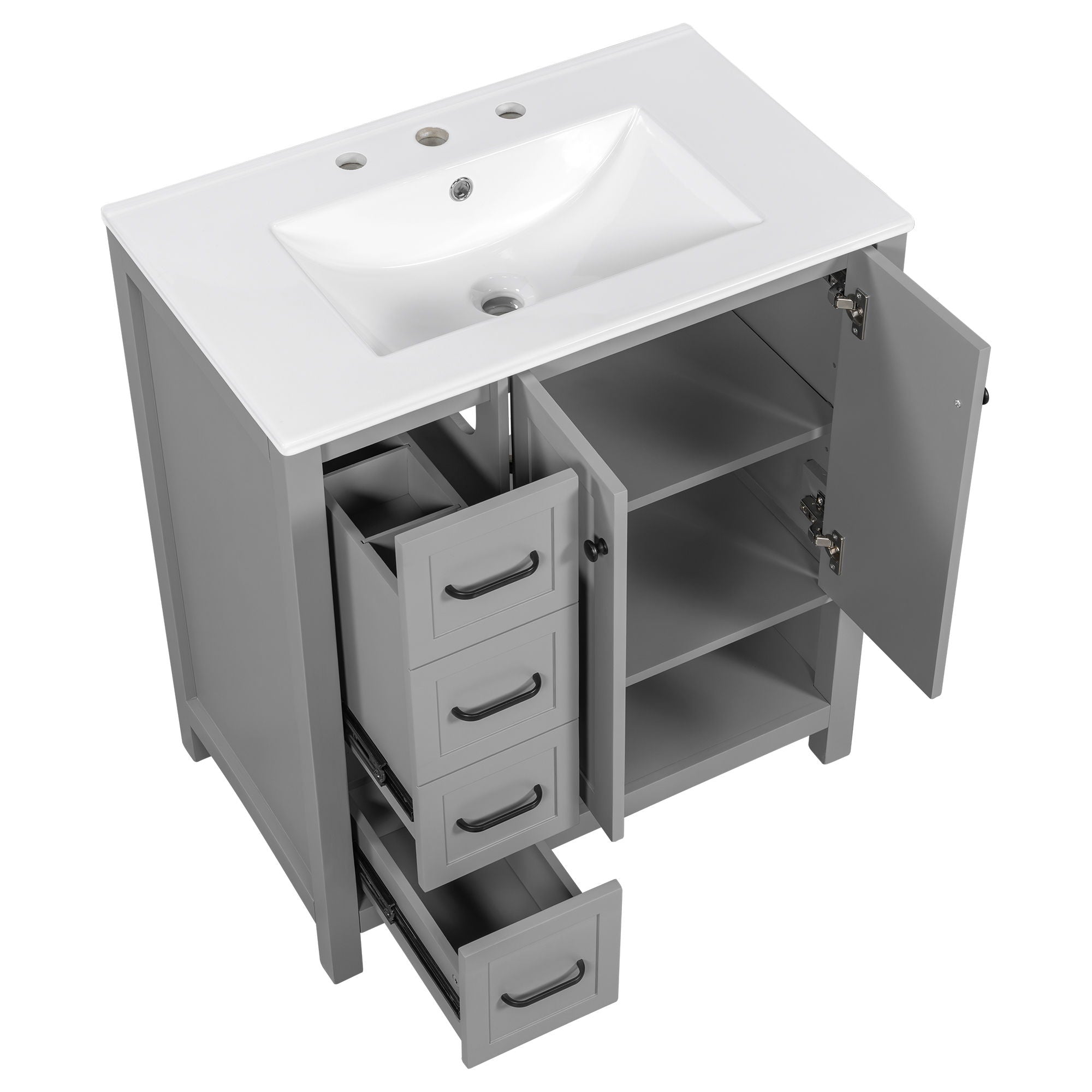 Bathroom Vanity With Sink Top, Bathroom Vanity Cabinet With 2 Doors And 2 Drawers, Open Shelf