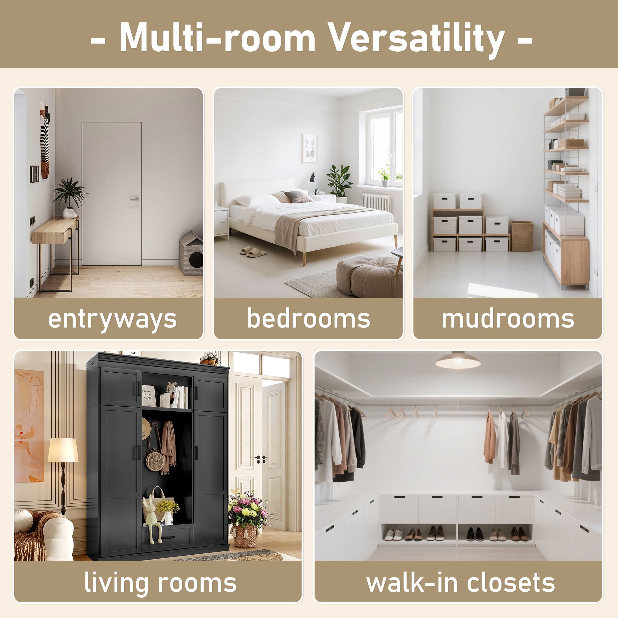 Hall Tree With Bench And 3 Hooks, Modern Entryway Storage Organizer Cabinet With 4 Doors, 1 Drawer And Adjustable Shelves