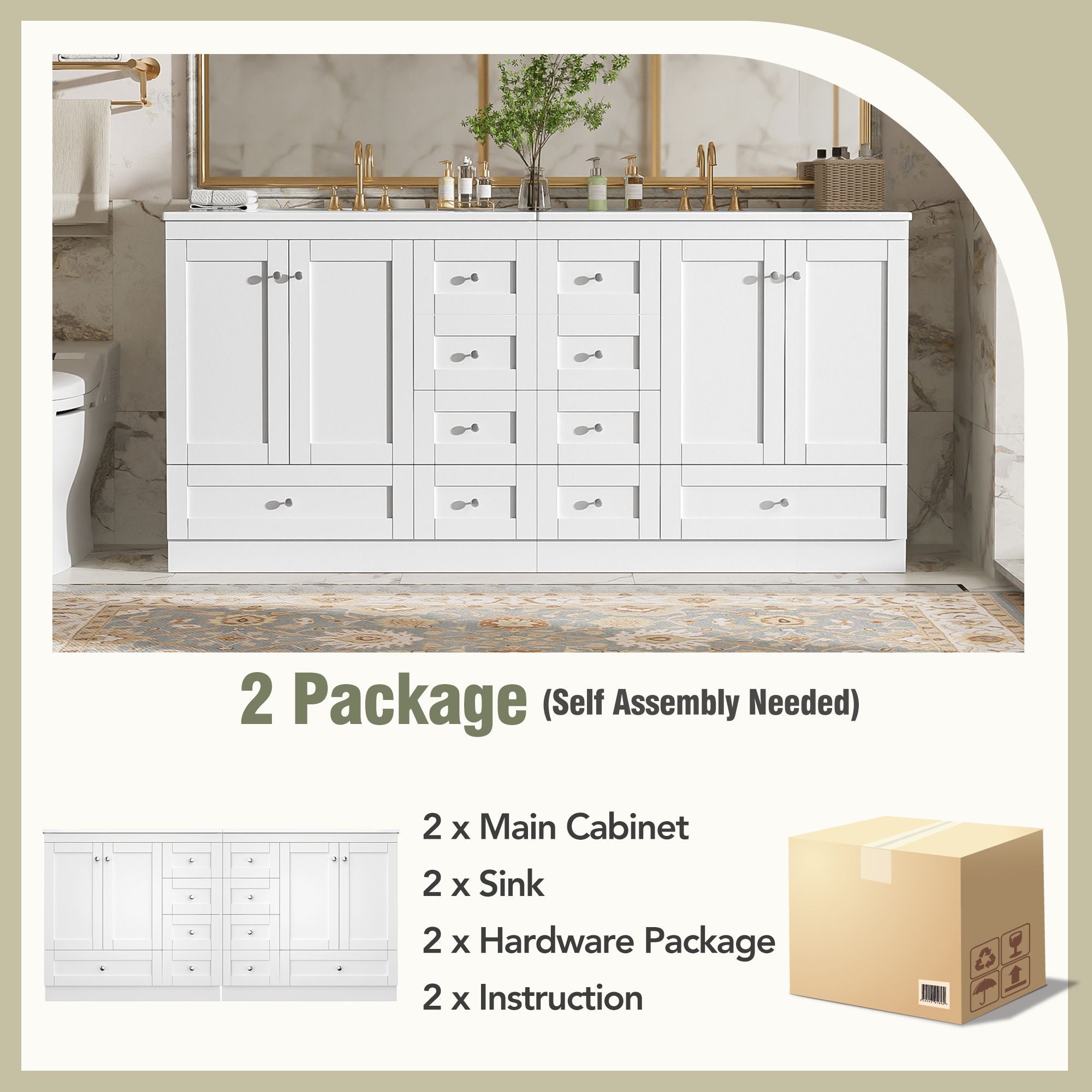 Shaker Free Standing Bathroom Vanity Cabinet & Sink, Soft Close Drawers, Soft Close Doors