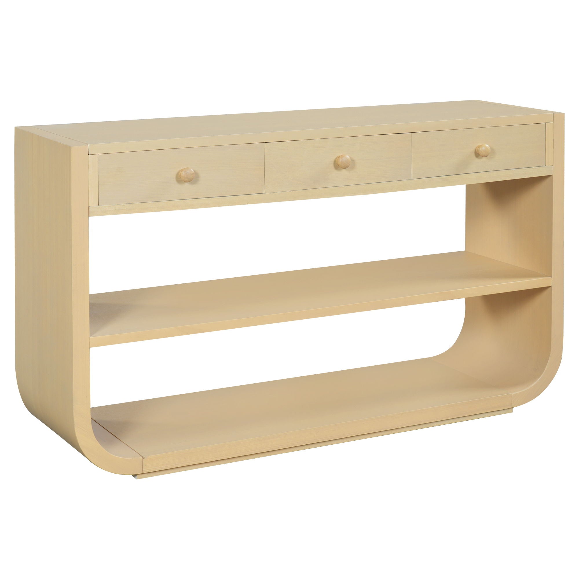 Console Table With 3 Soft Close Drawers & 2 Open Shelves - Natural