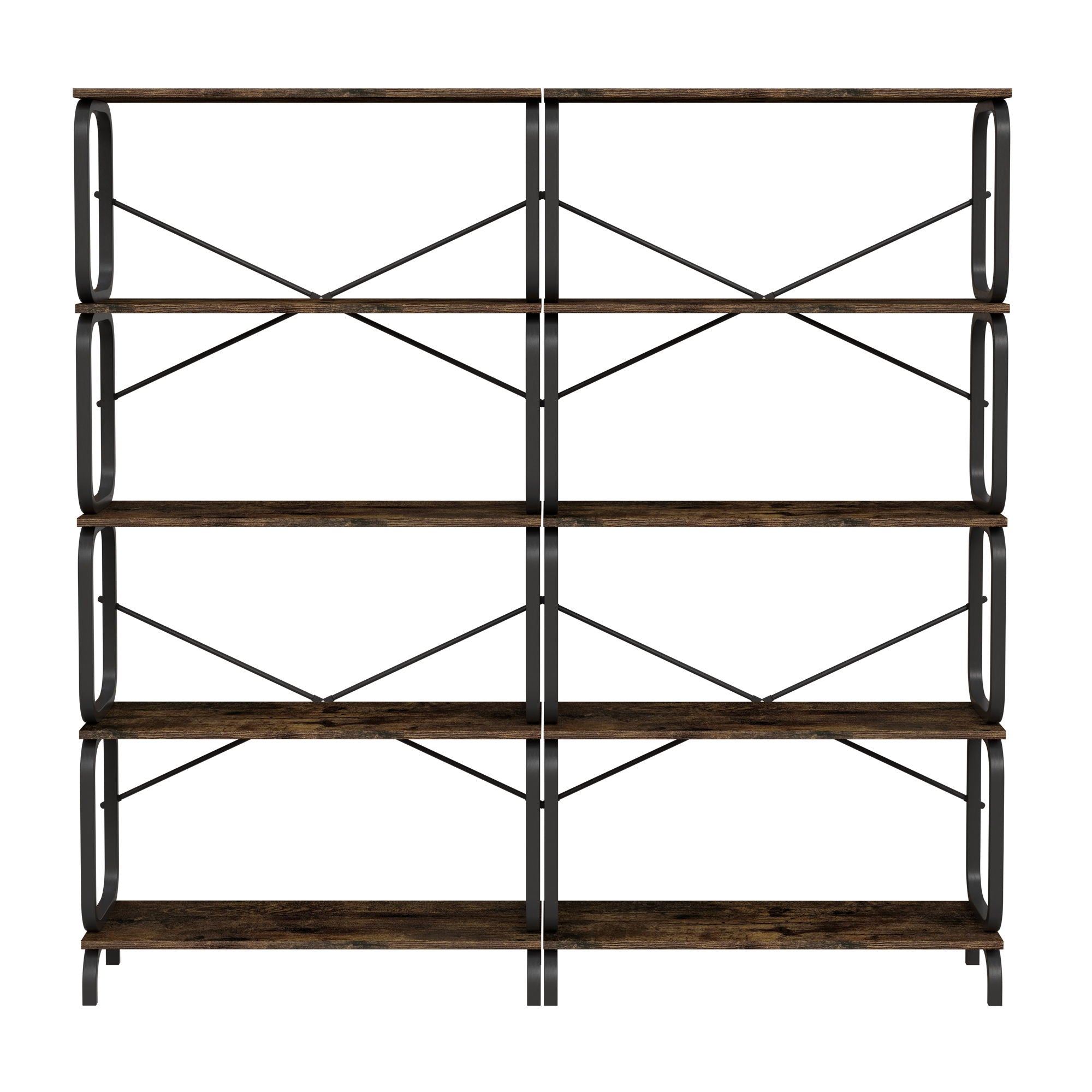 5 Tier Industrial Bookshelf, Tall Bookcase With Open Design, Vintage Storage Organizer