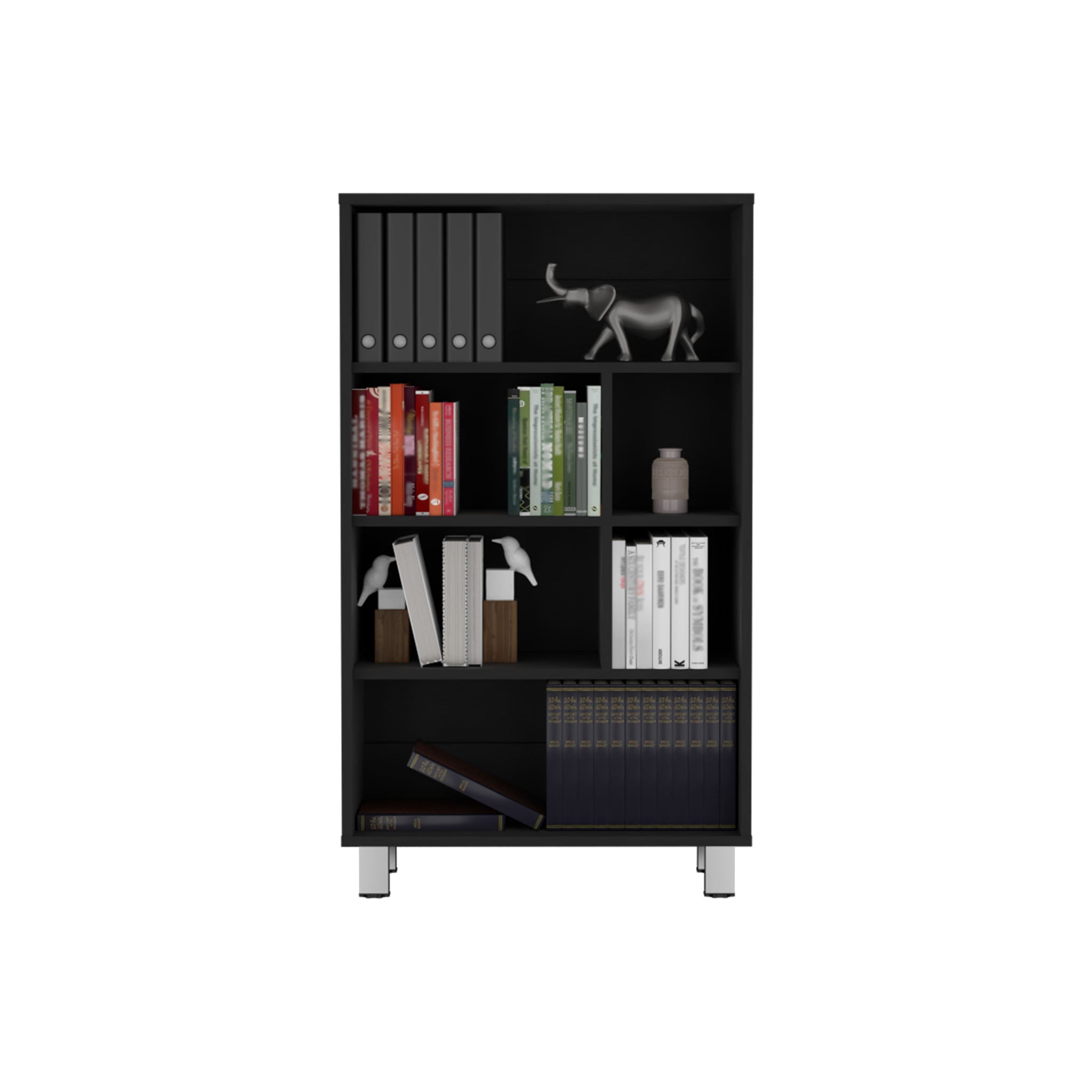 Bookcase, 6 Shelves, 4 Legs - Black