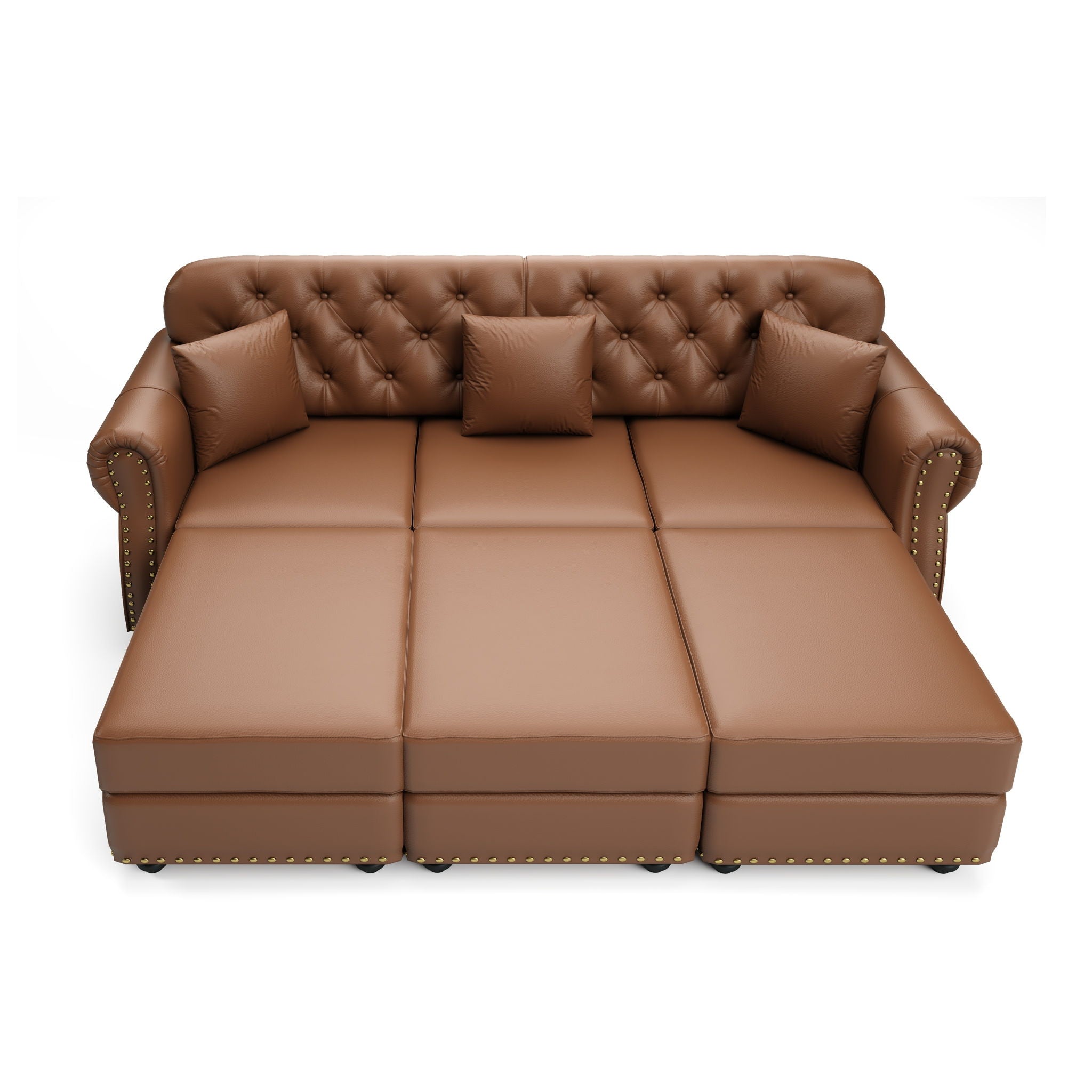 Upholstered Sofa With Nailhead Trim, Rolled Armrests With Ottoman