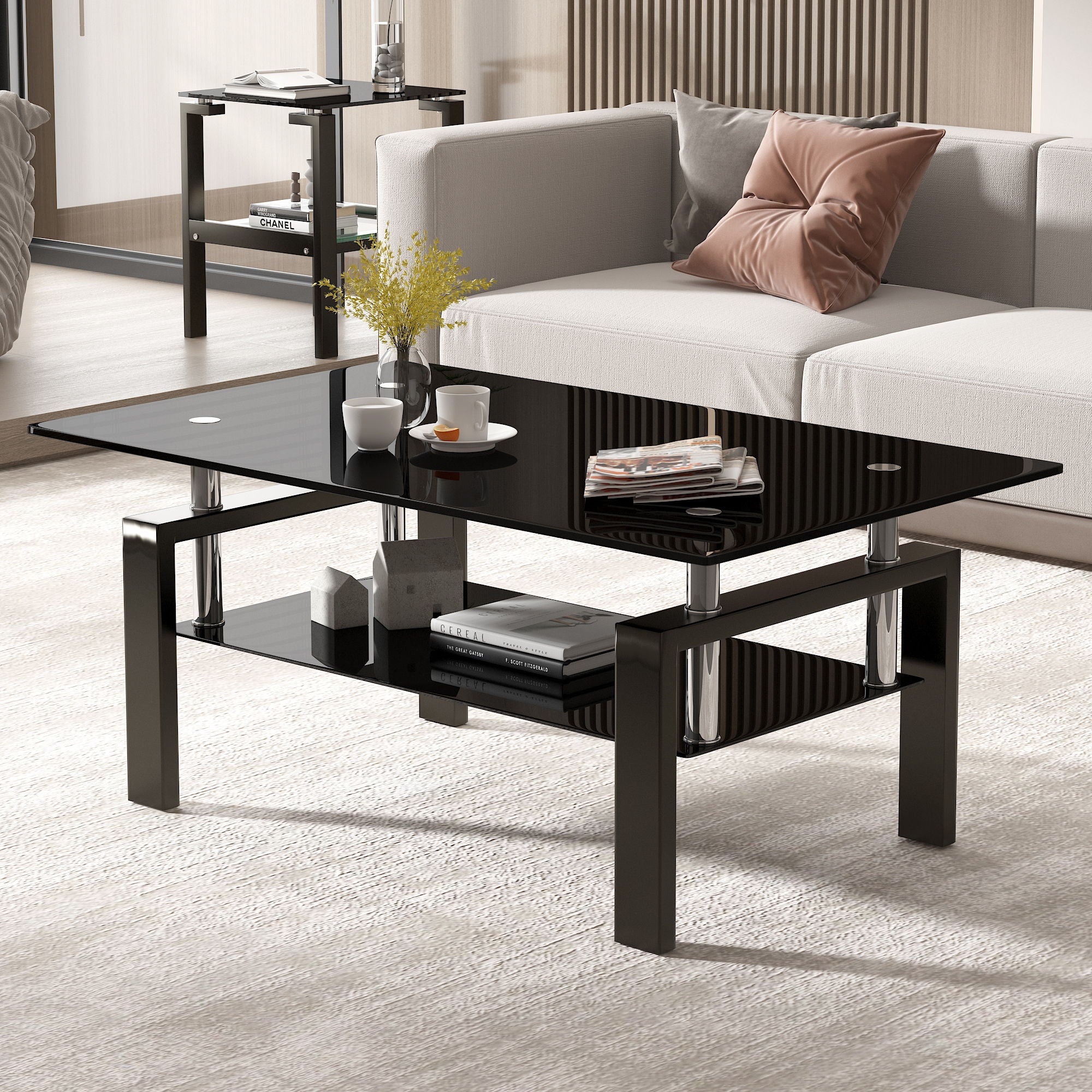Tempered Glass Table With Storage