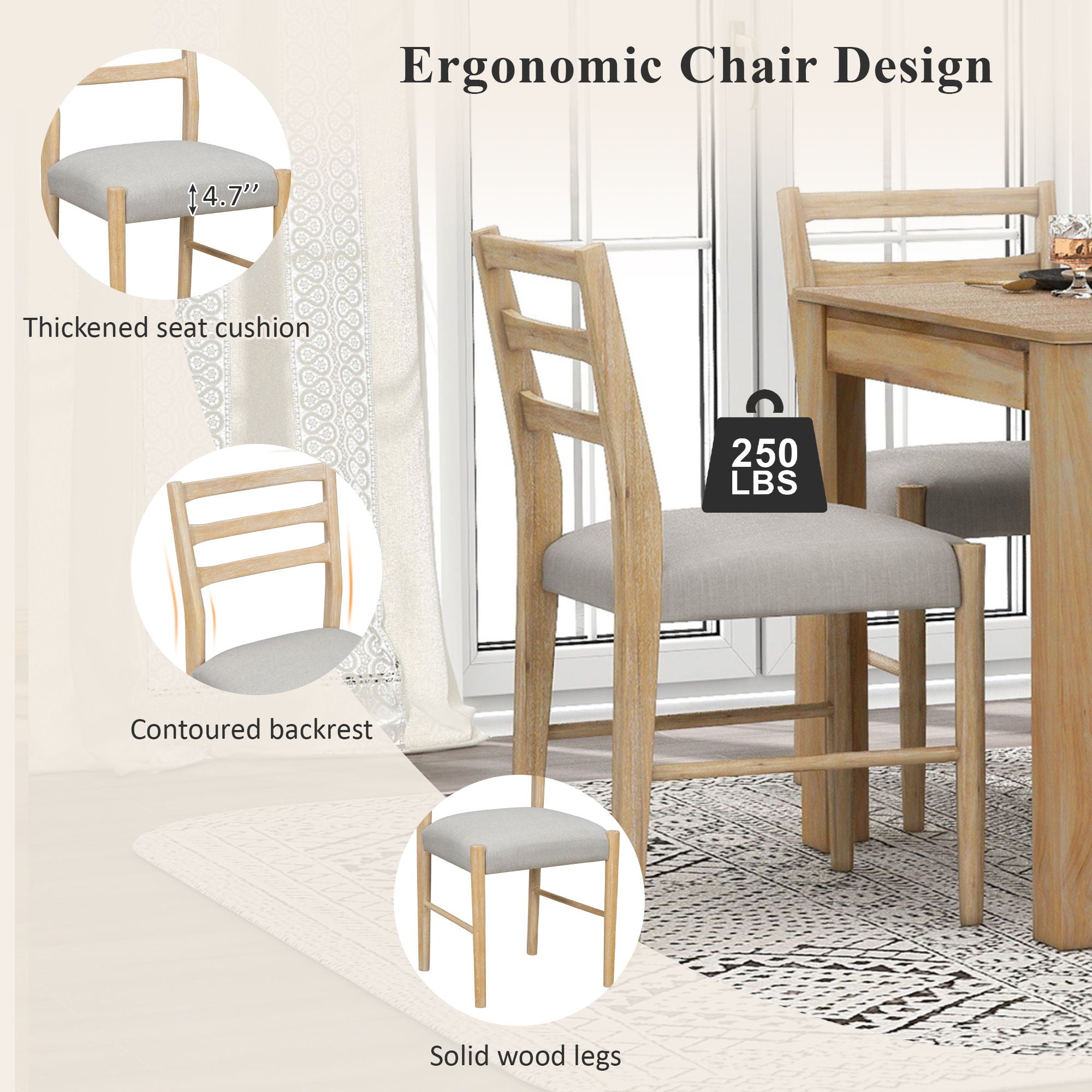7 Piece Dining Set With Extendable Table, 2 Drawers & 6 Upholstered Chairs