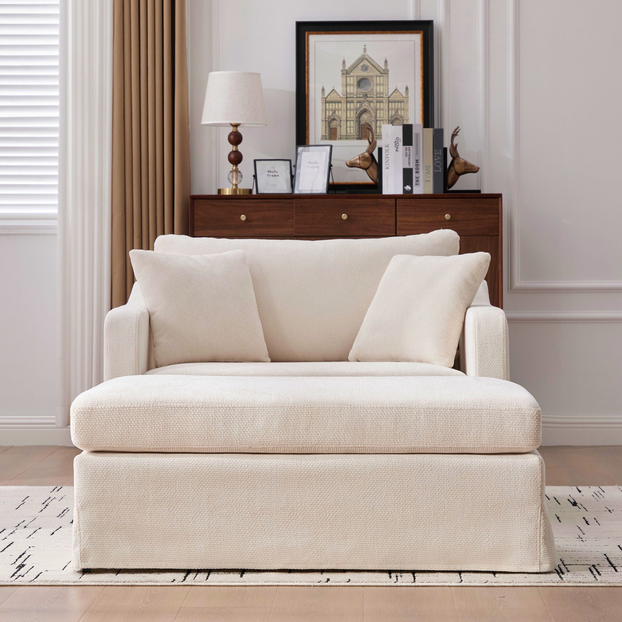 Accent Chair With Ottoman, Includes 2 Bolster Pillows