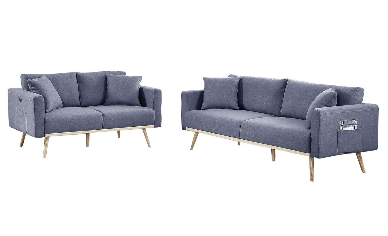 Easton - Fabric Living Room Set With USB Charging Ports Pockets And Pillows (Set of 2)