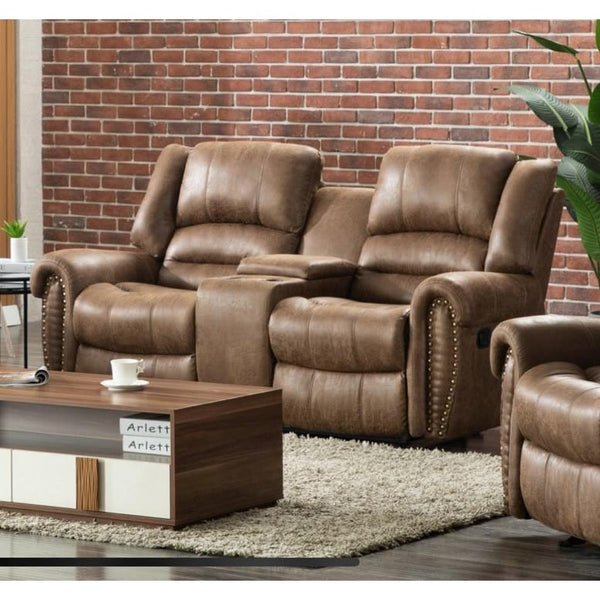 Happy Homes Rivercreek Reclining Fabric Loveseat Rivercreek Reclining Loveseat - Brown IMAGE 1