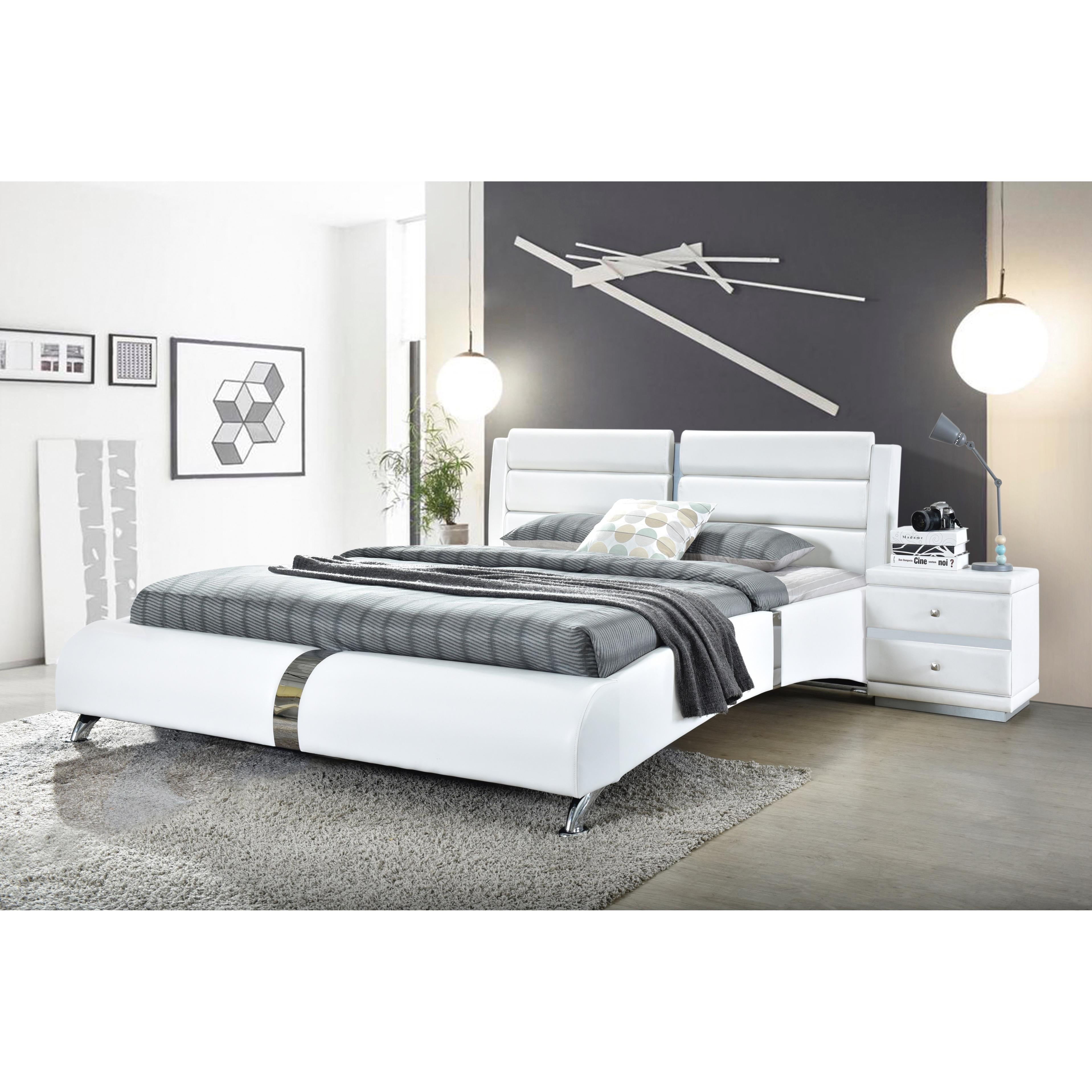 Happy Homes Vegas Queen Upholstered Platform Bed Vegas Queen Platform Bed - White IMAGE 1