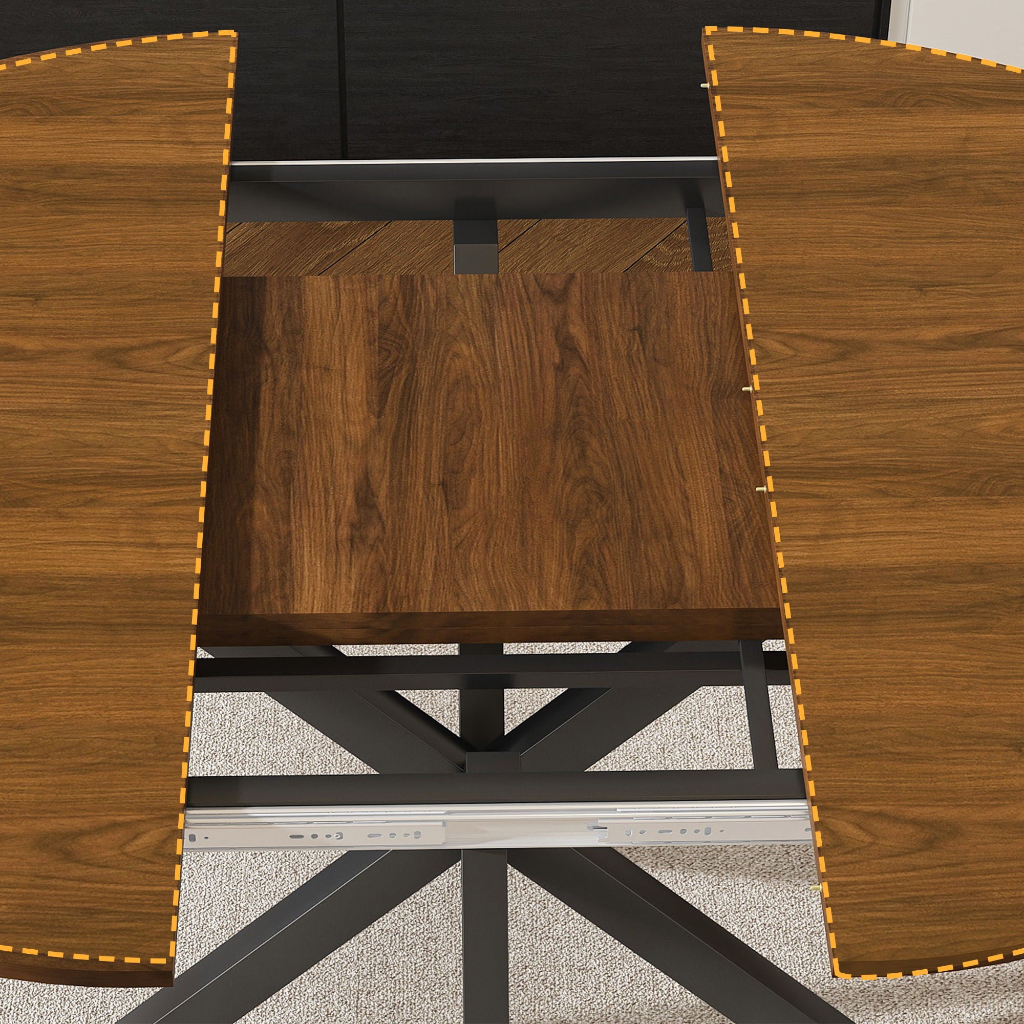 Round Dining Table With Extendable Blades, X Base