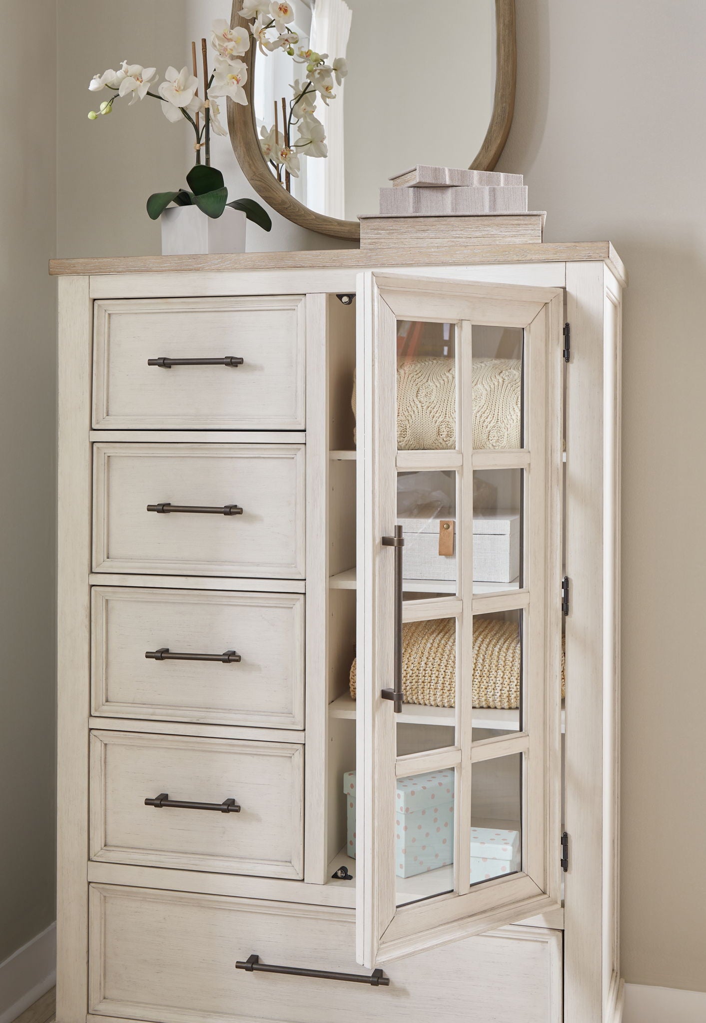 Shaybrock - Door Chest - Antique White / Brown