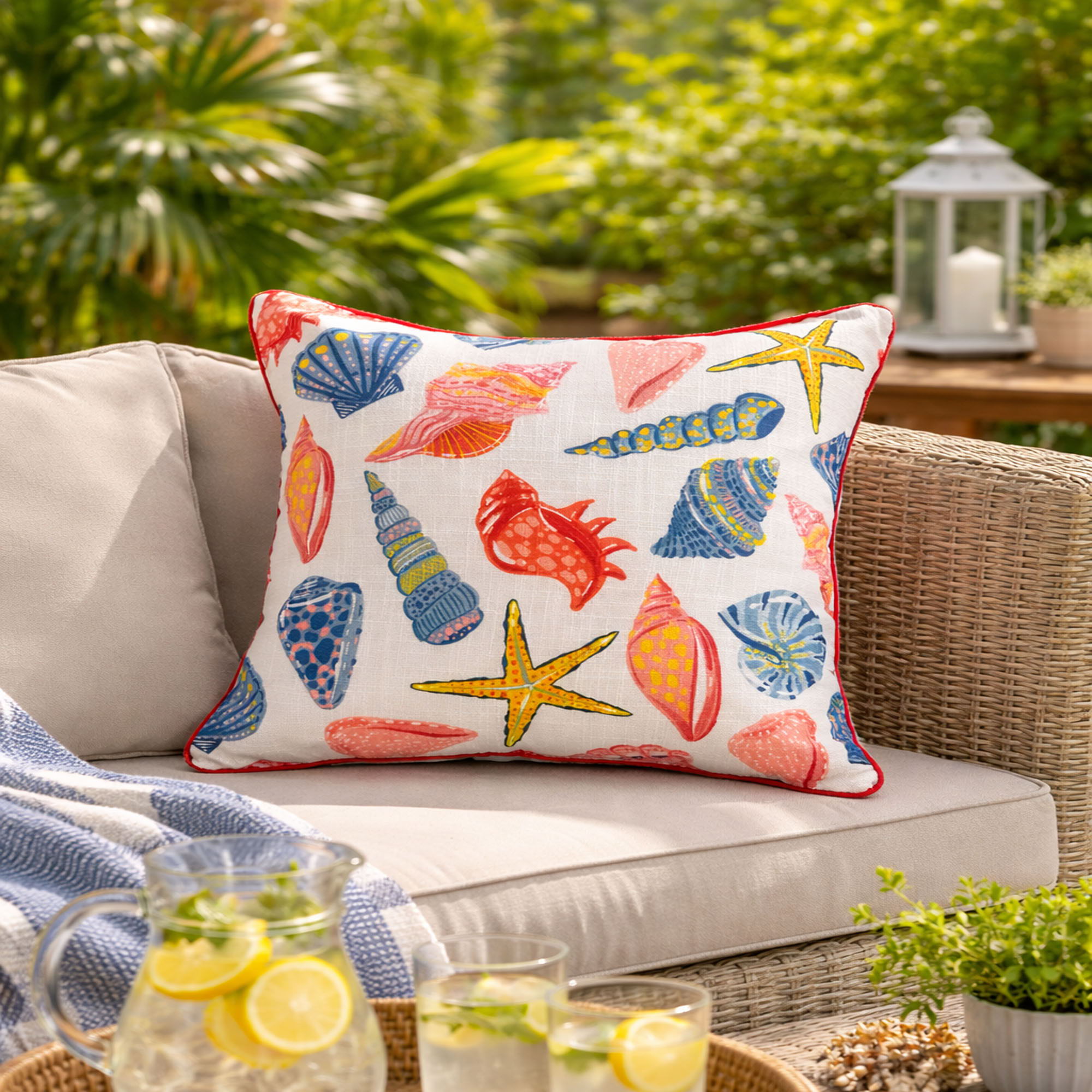 Square Coral Outdoor Pillows (Set of 2) - Multi