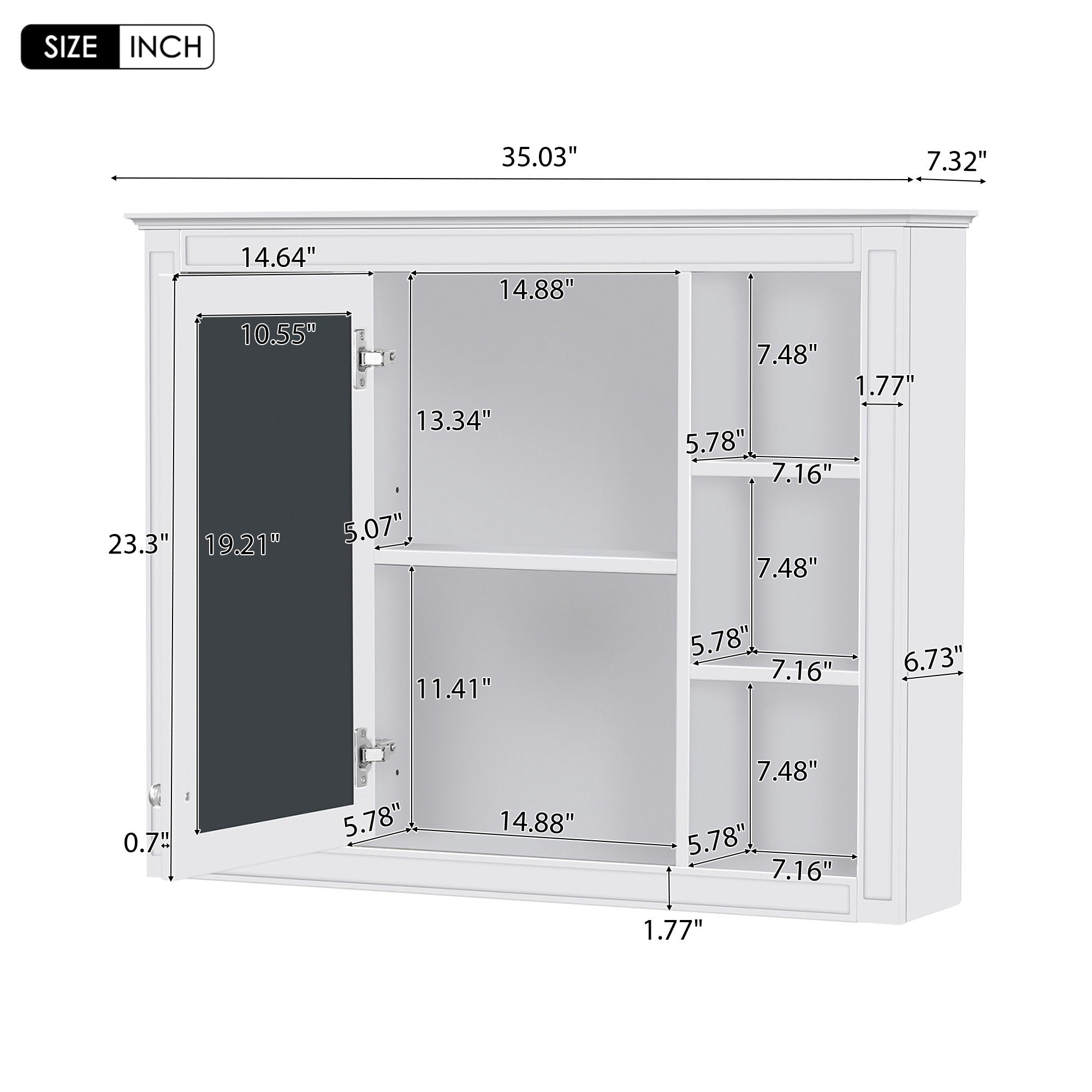 Bathroom Vanity With Mirror Cabinet, Single Sink With 2 Soft Closing Doors And 4 Drawers