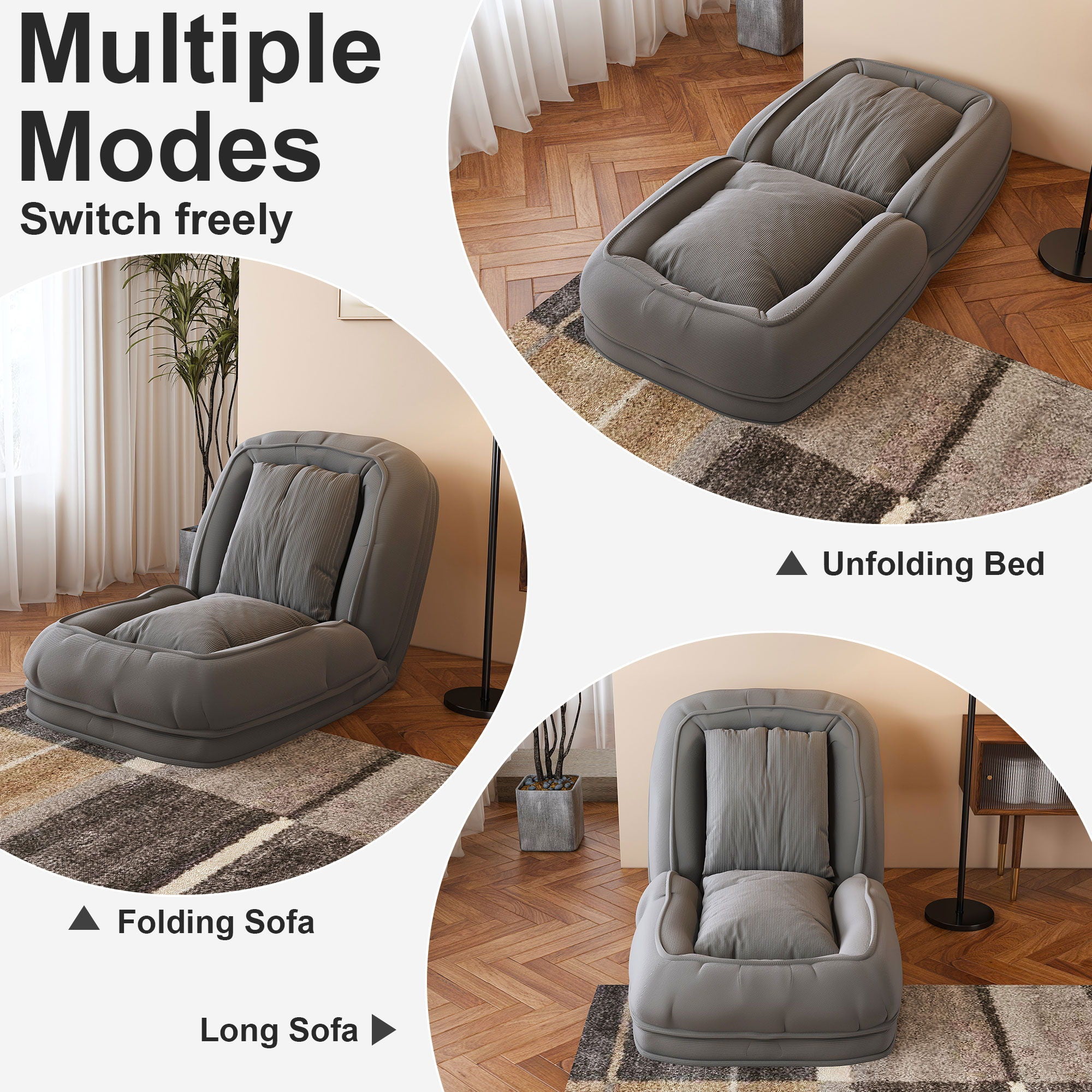 Upholstered Foldable Lazy Sofa Bed For Adults And Pets