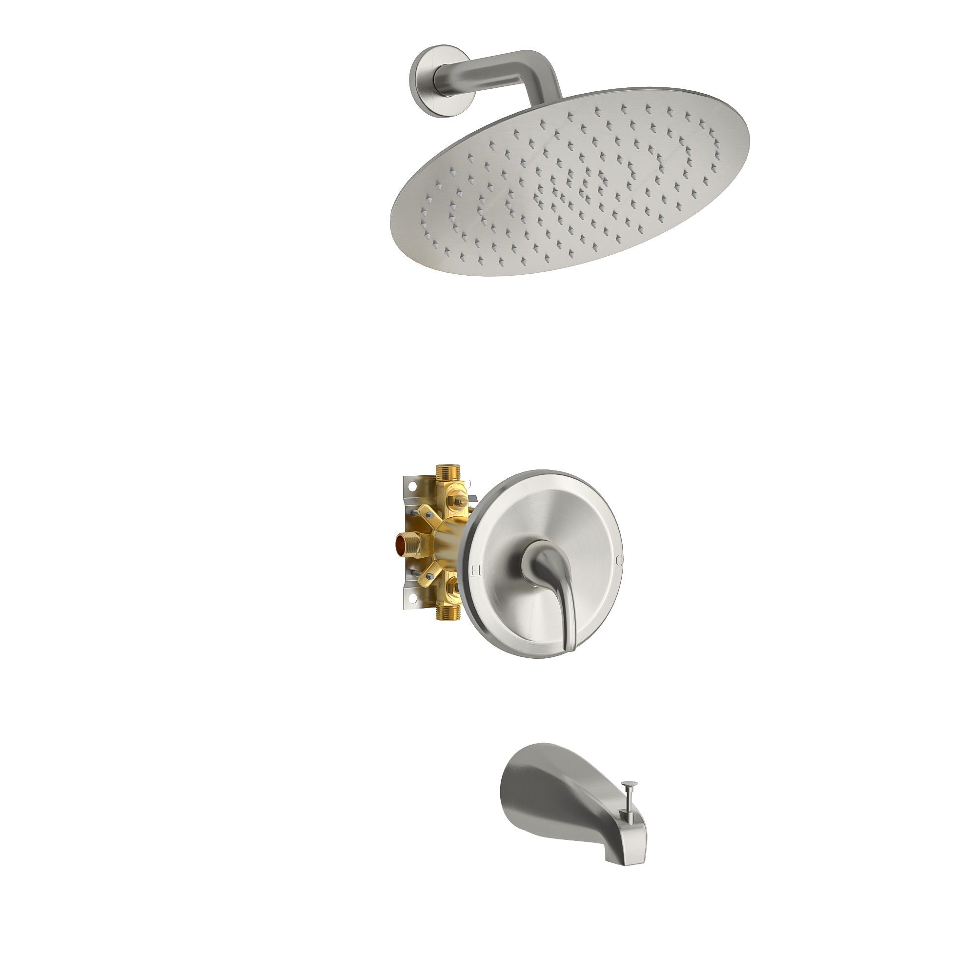 10" Round Rain Shower Head System With Waterfall Tub Spout, Wall Mounted, Stainless Steel