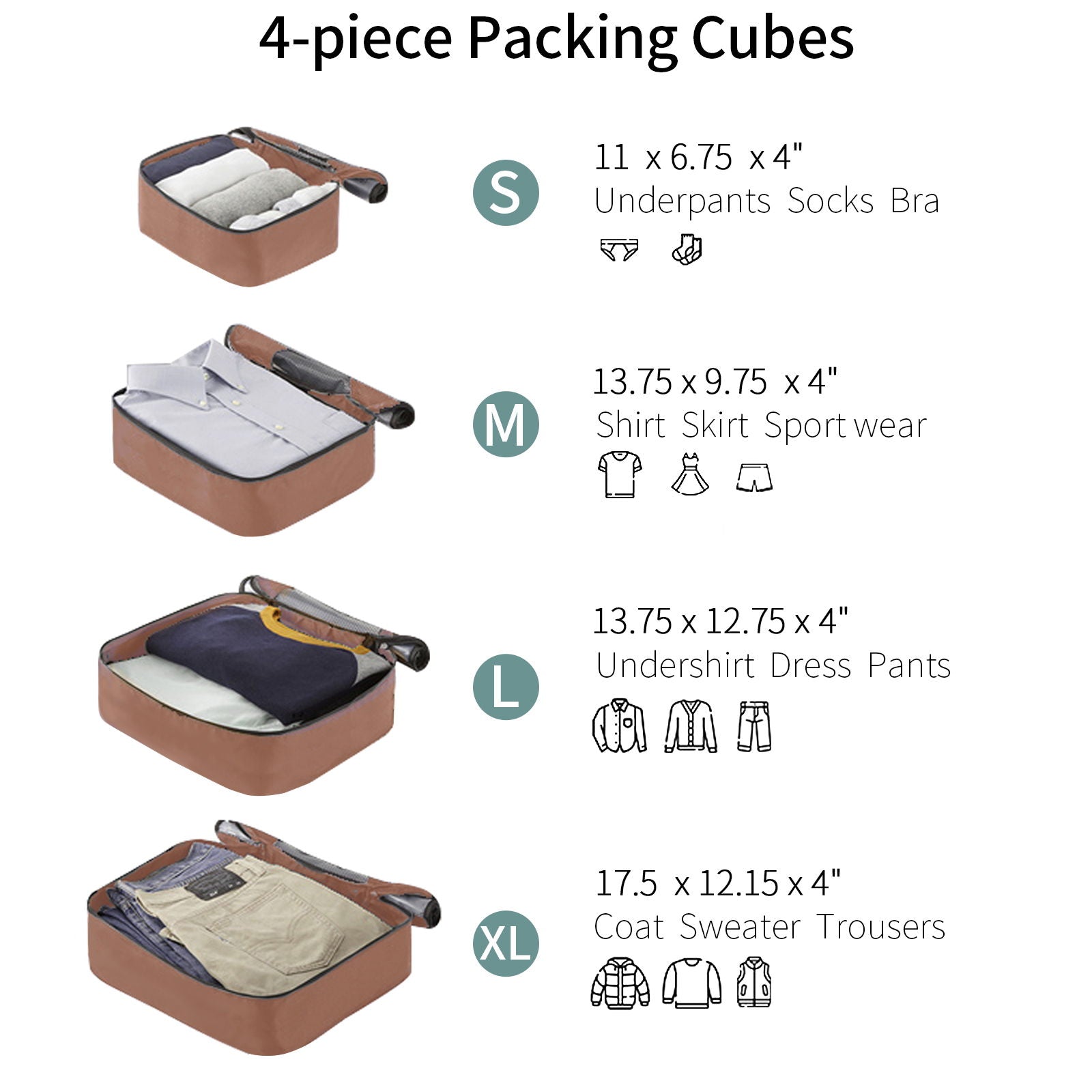 4 Piece Luggage Suitcase Set, Hard Shell Lightweight Expandable Travel Luggage With 4 Packing Cubes