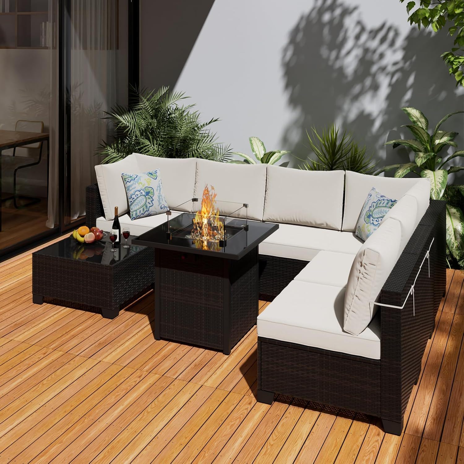 Cushion Covers For 7 Piece Wicker Sectional Sofa, 14 Pack Seat And Back Slipcovers With Zipper
