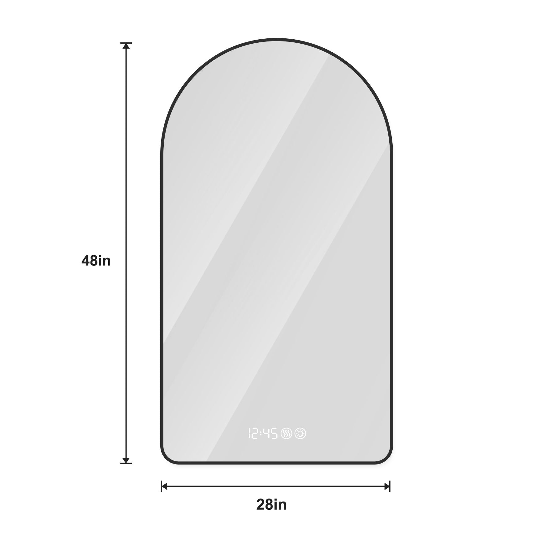 Arched LED Vanity Mirror With Time & Temperature Display, Anti-Fog, Dimmable Backlight In Frame, 3 Color Temperatures
