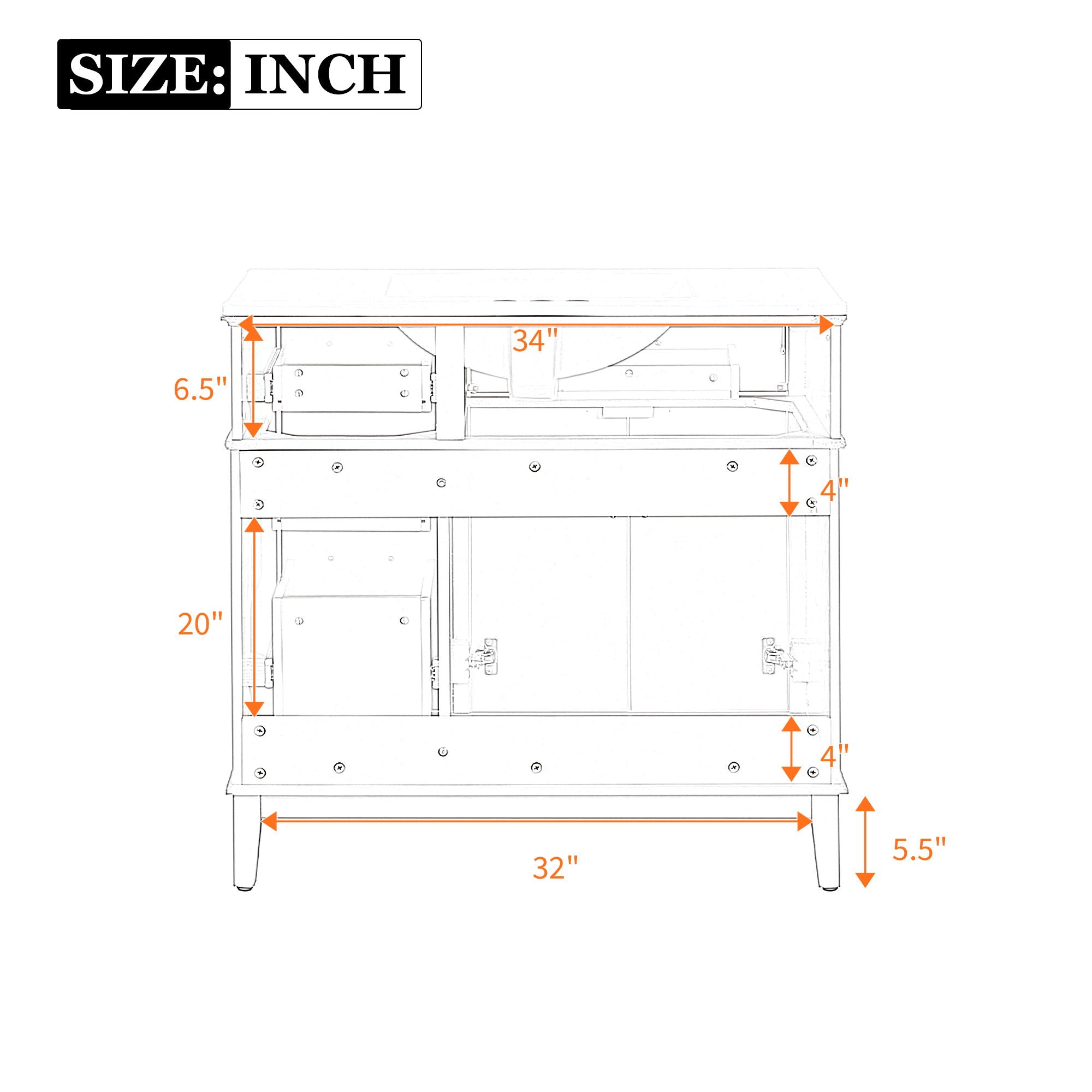 Bathroom Vanity With Ceramic Sink, Soft-Close Doors, 4 Storage Drawers - Blue