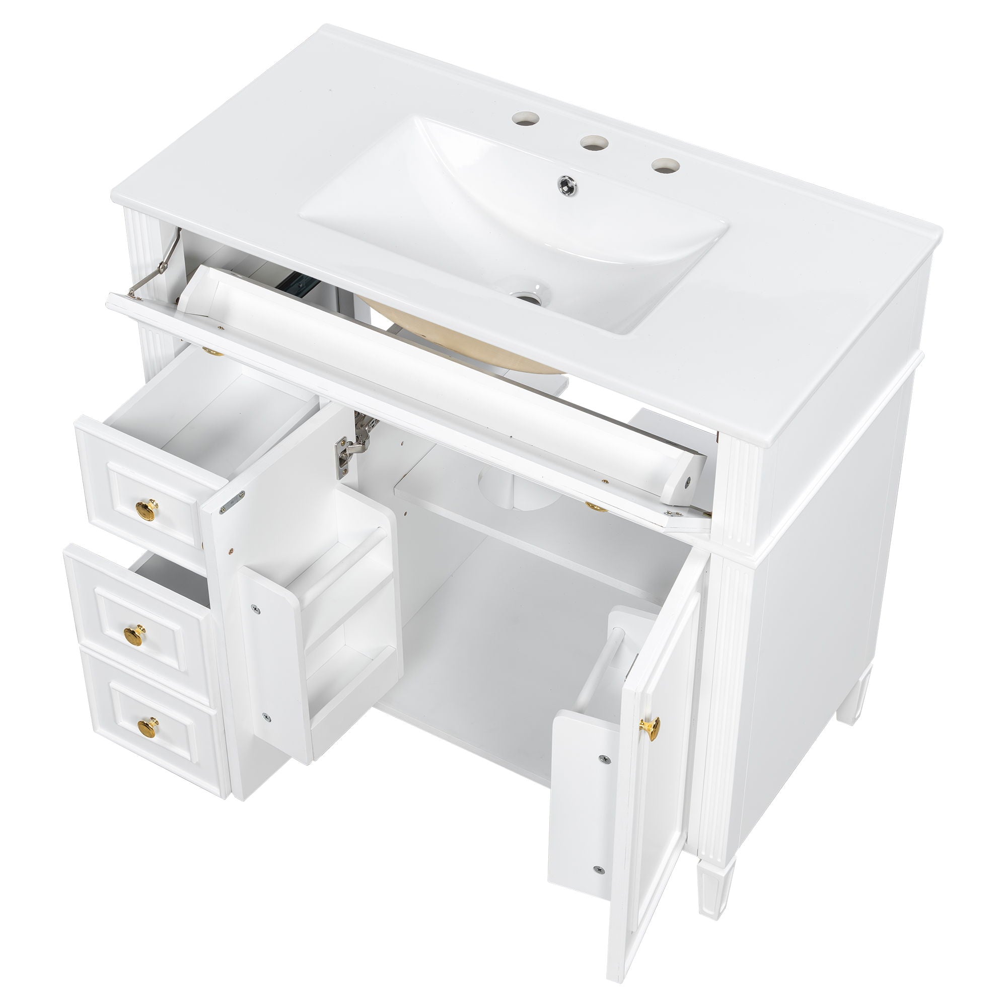 Bathroom Vanity With Sink, 3 Drawers & 2 Soft-Close Doors