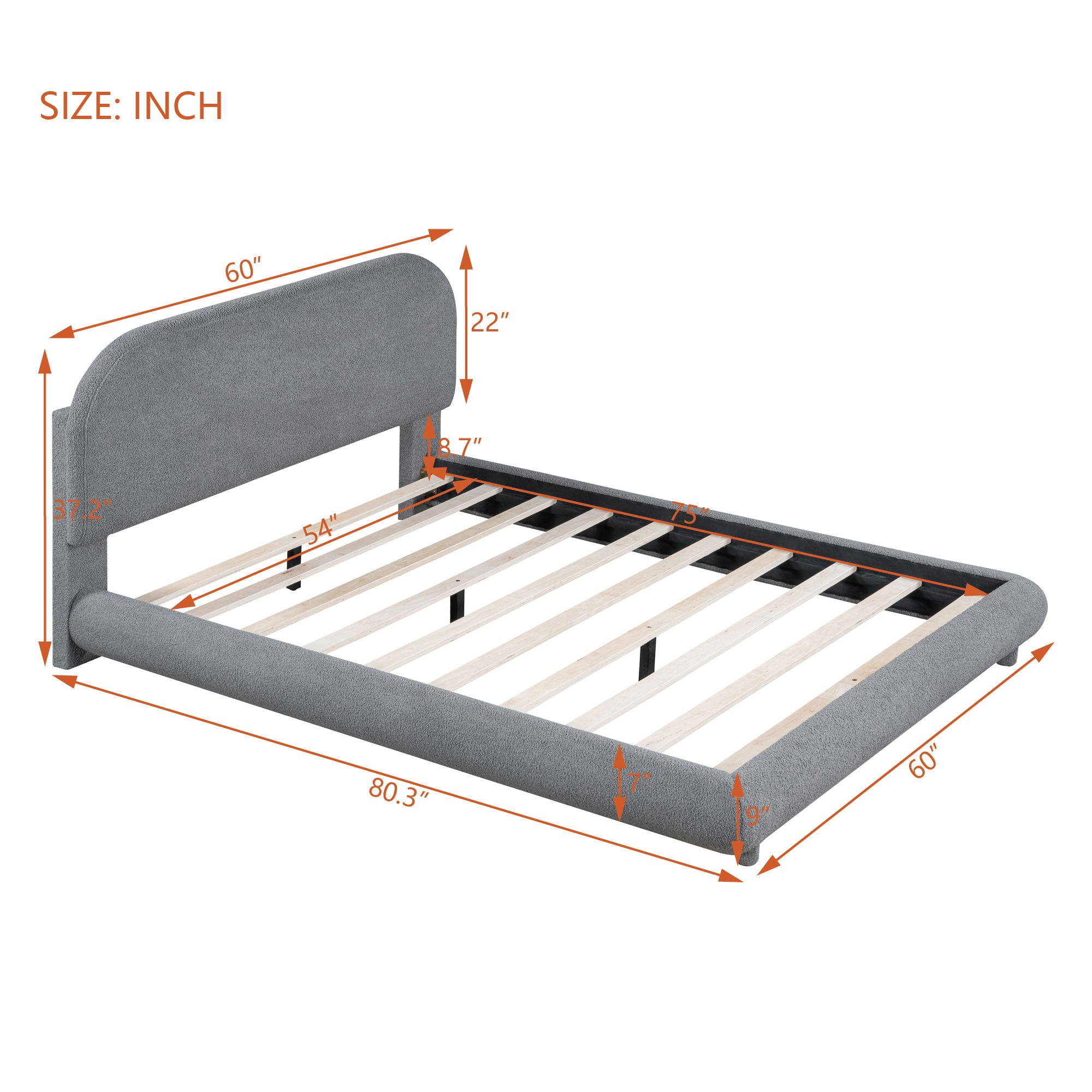 Upholstered Platform Bed With Thick Solid Frame And Stylish Curve-Shaped Design