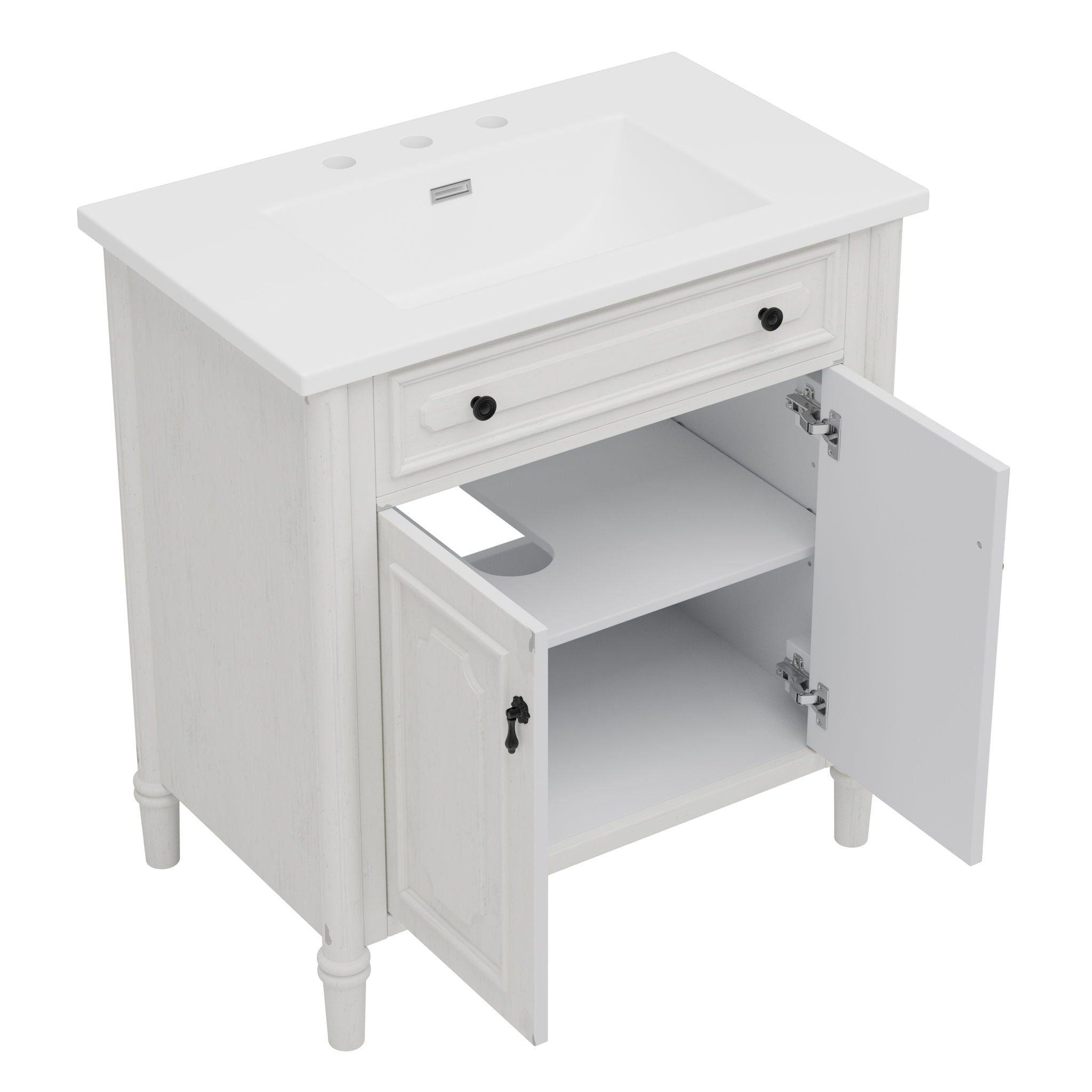 Vintage Bathroom Vanity With Sink, Rustic Cabinet With Soft Close Doors
