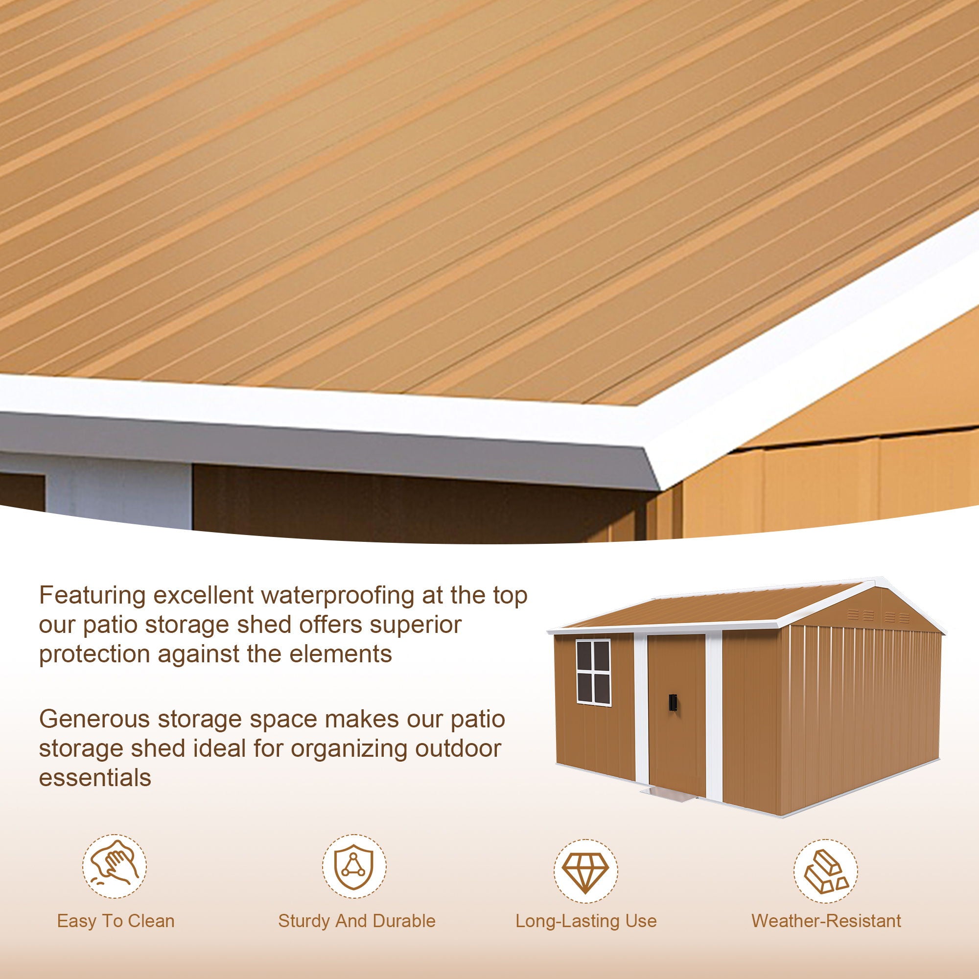 Heavy Duty Metal Storage Shed With Windows And Lockable Door, Weatherproof Outdoor Garden Shed
