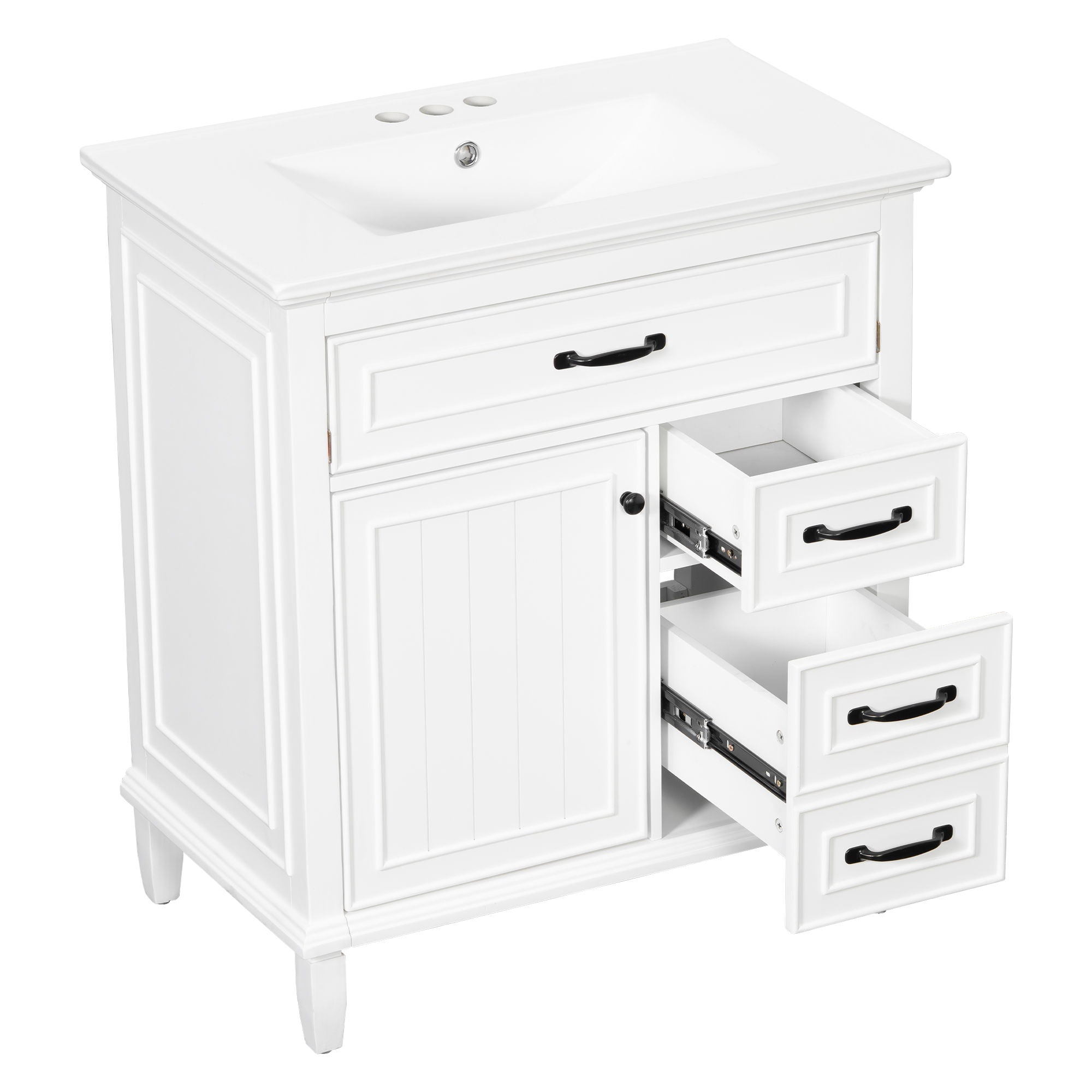 Bathroom Vanity With Sink Top, Flip Drawers, Adjustable Shelf