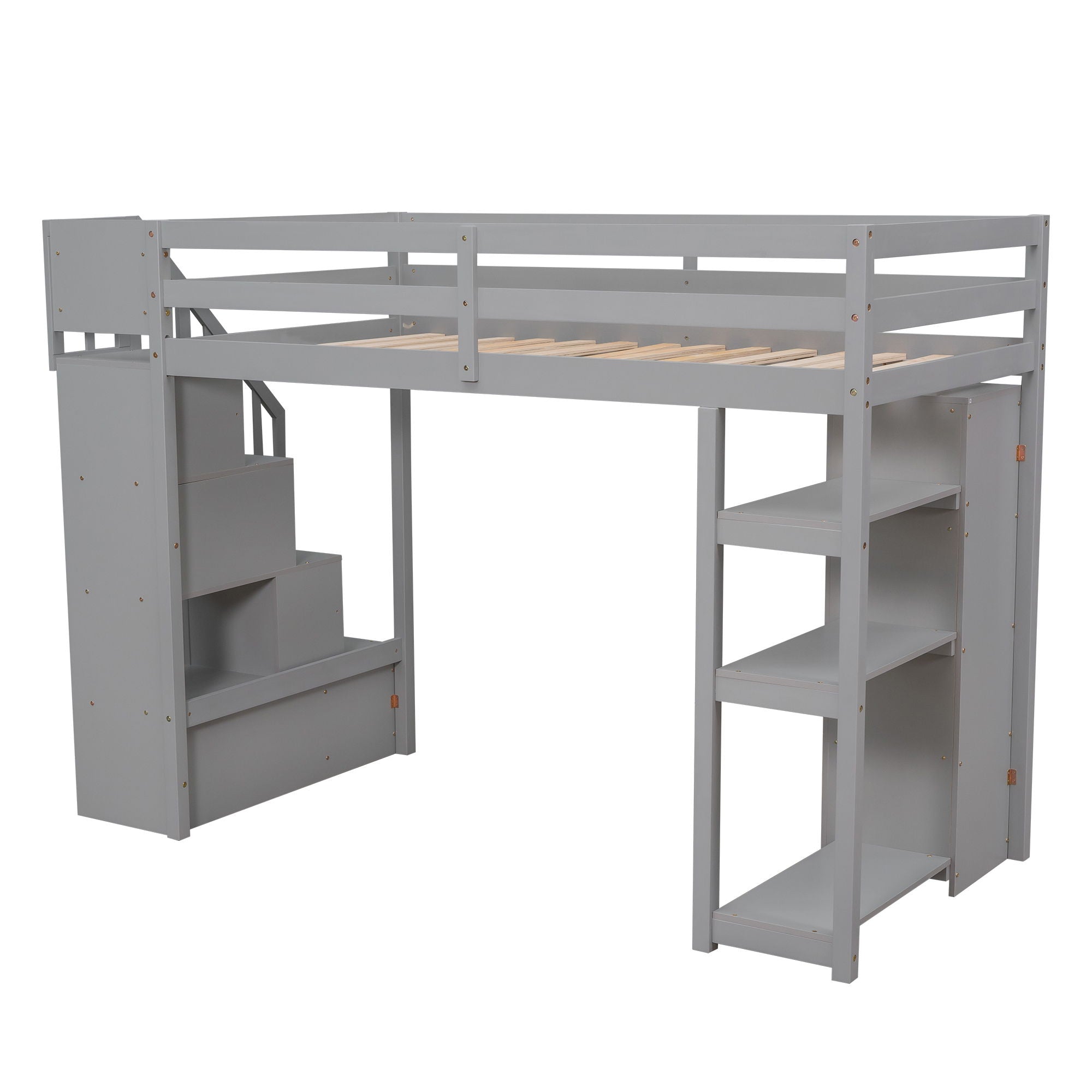 Loft Bed With Storage Drawers And Stairs With Shelves