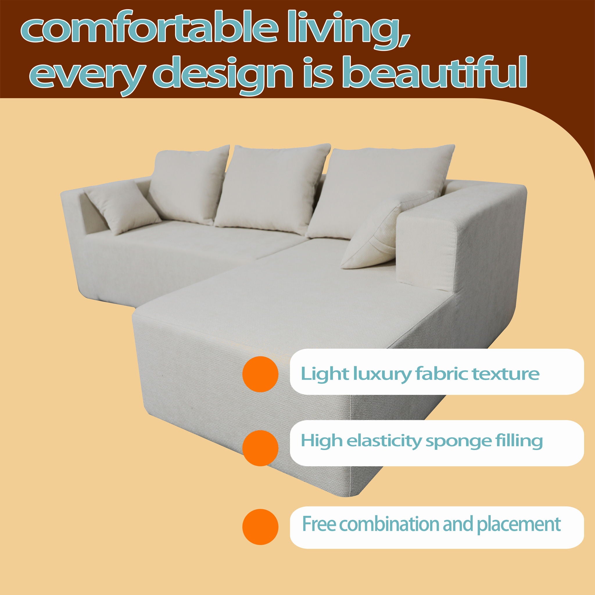 Modular Corner Sofa With Soft Fabric