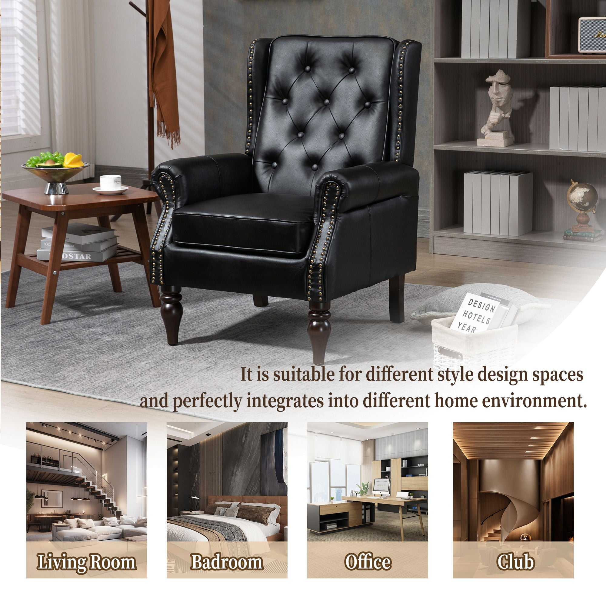 Modern Accent Armchair With Sturdy Wood Legs