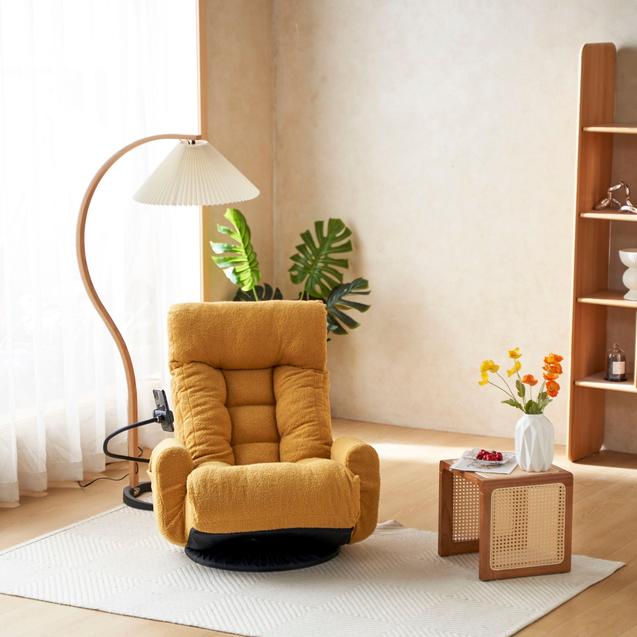 Adjustable Swivel Lounge Chair With 360 Degree Rotating Seat And Headrest Support