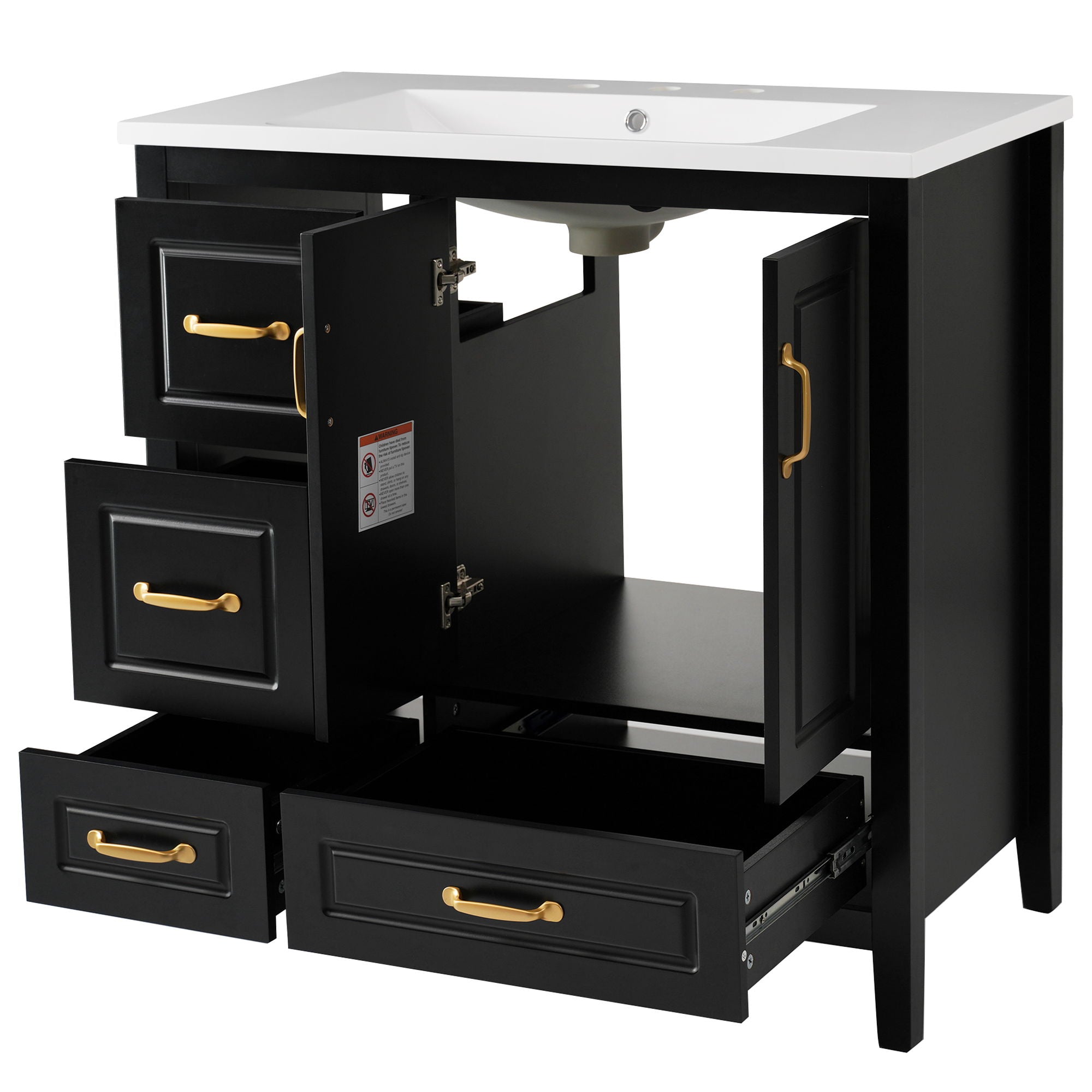 Bathroom Vanity With Sink, Soft Closing Doors & Drawers, Metal Handles
