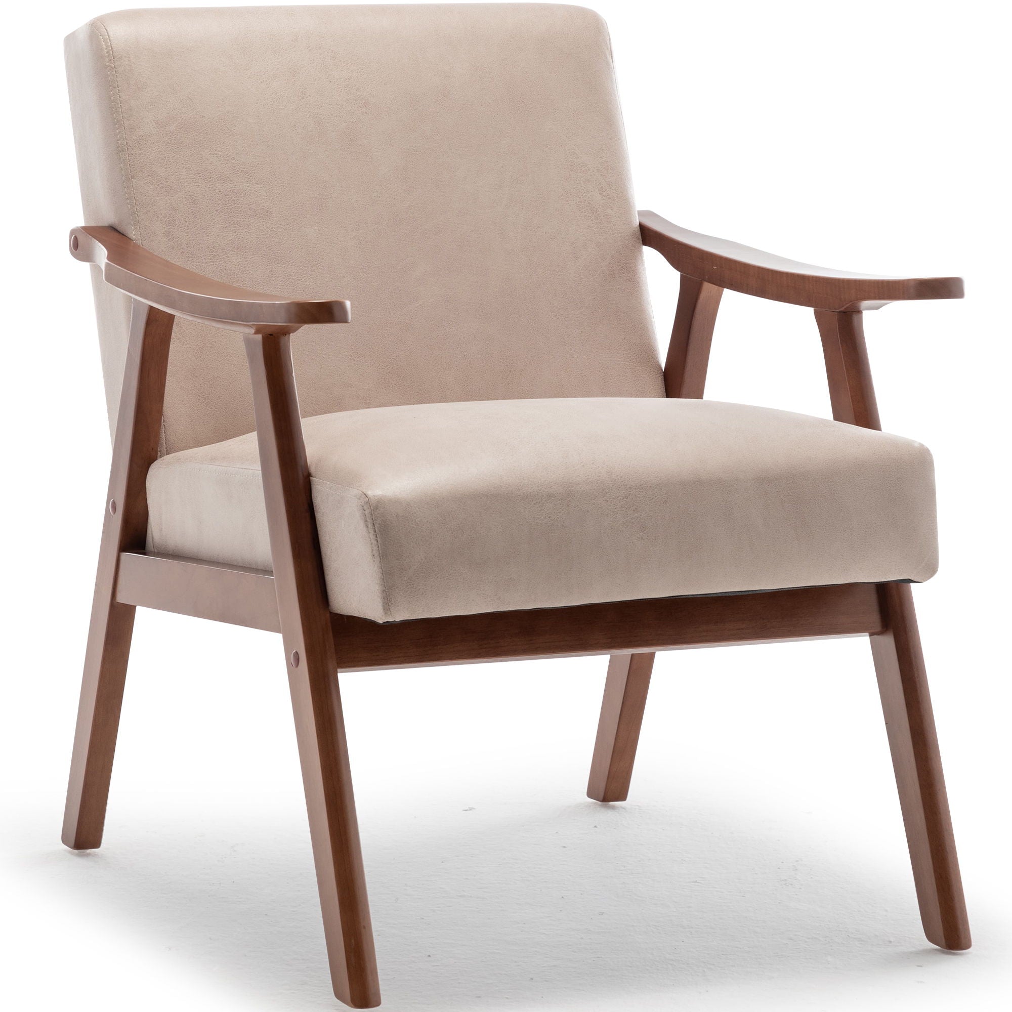 Mid Century Modern Accent Chair With Solid Wood Frame And Extra Thick Backrest