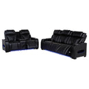Zuma Faux Leather Dual Power LED Sofa Set Black