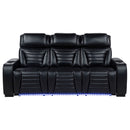 Zuma Faux Leather Dual Power Reclining LED Sofa Black
